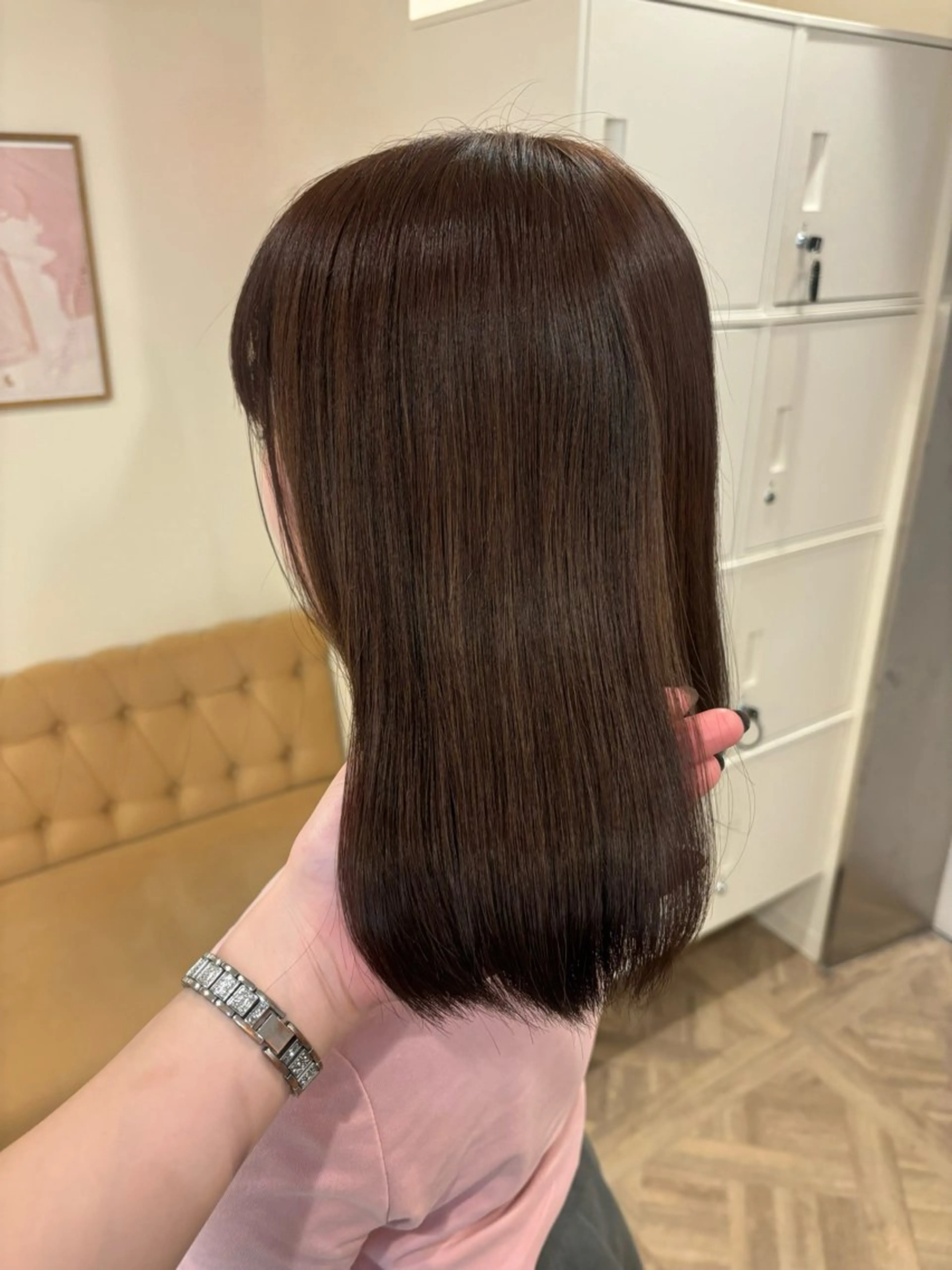 ミディアム カラー カット ヘアカラー トリートメント ミルクティ/ピンク/ レイヤー/yuriaのヘアスタイル