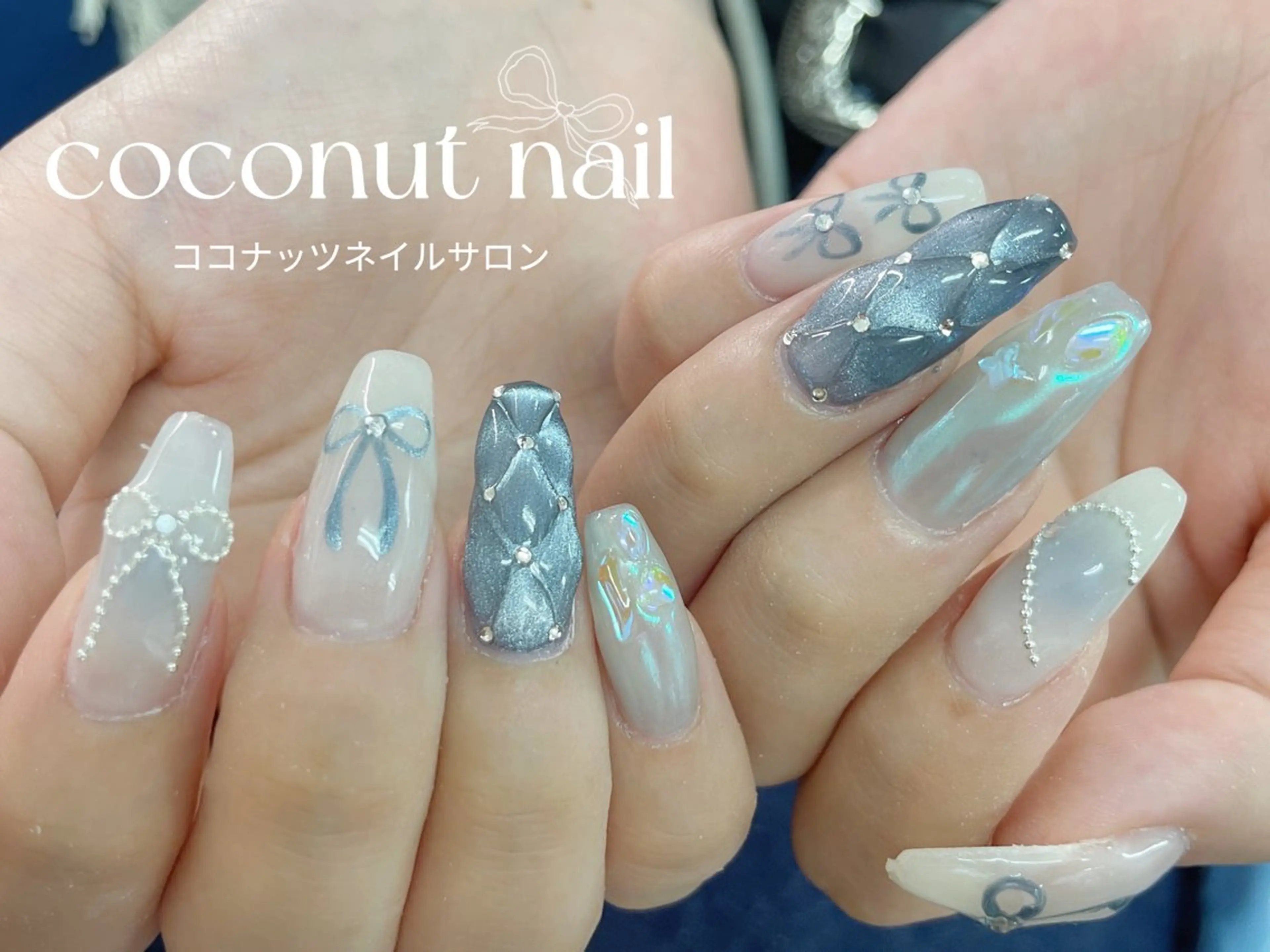 ネイル べっ甲ネイル フレンチネイル キラキラネイル マグネットネイル 大理石ネイル(マーブル) ハンドネイル 神田 ココナッツのネイルデザイン