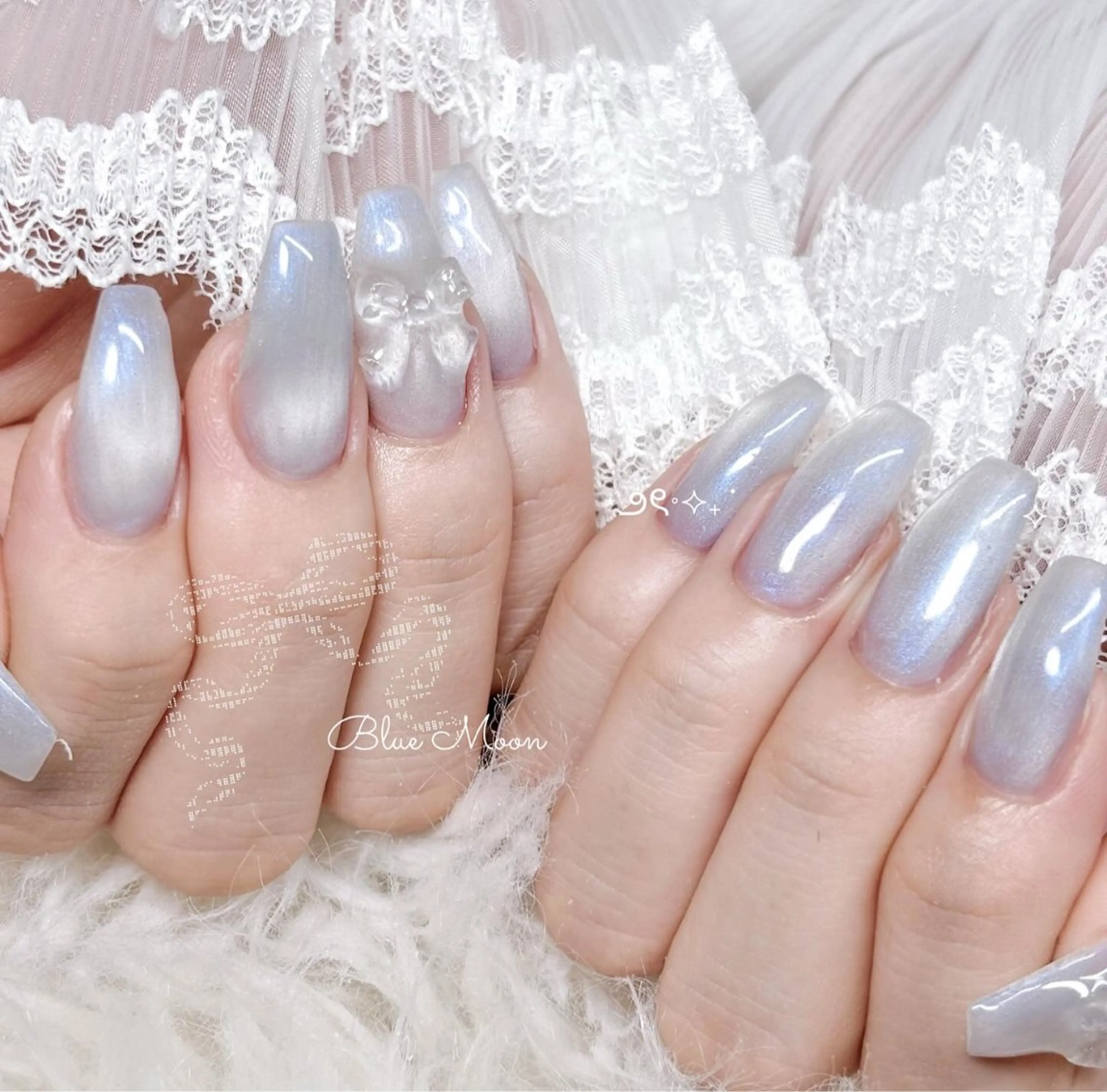 ネイル リボン ハンドネイル フットネイル nail salon Blue Moonのネイルデザイン