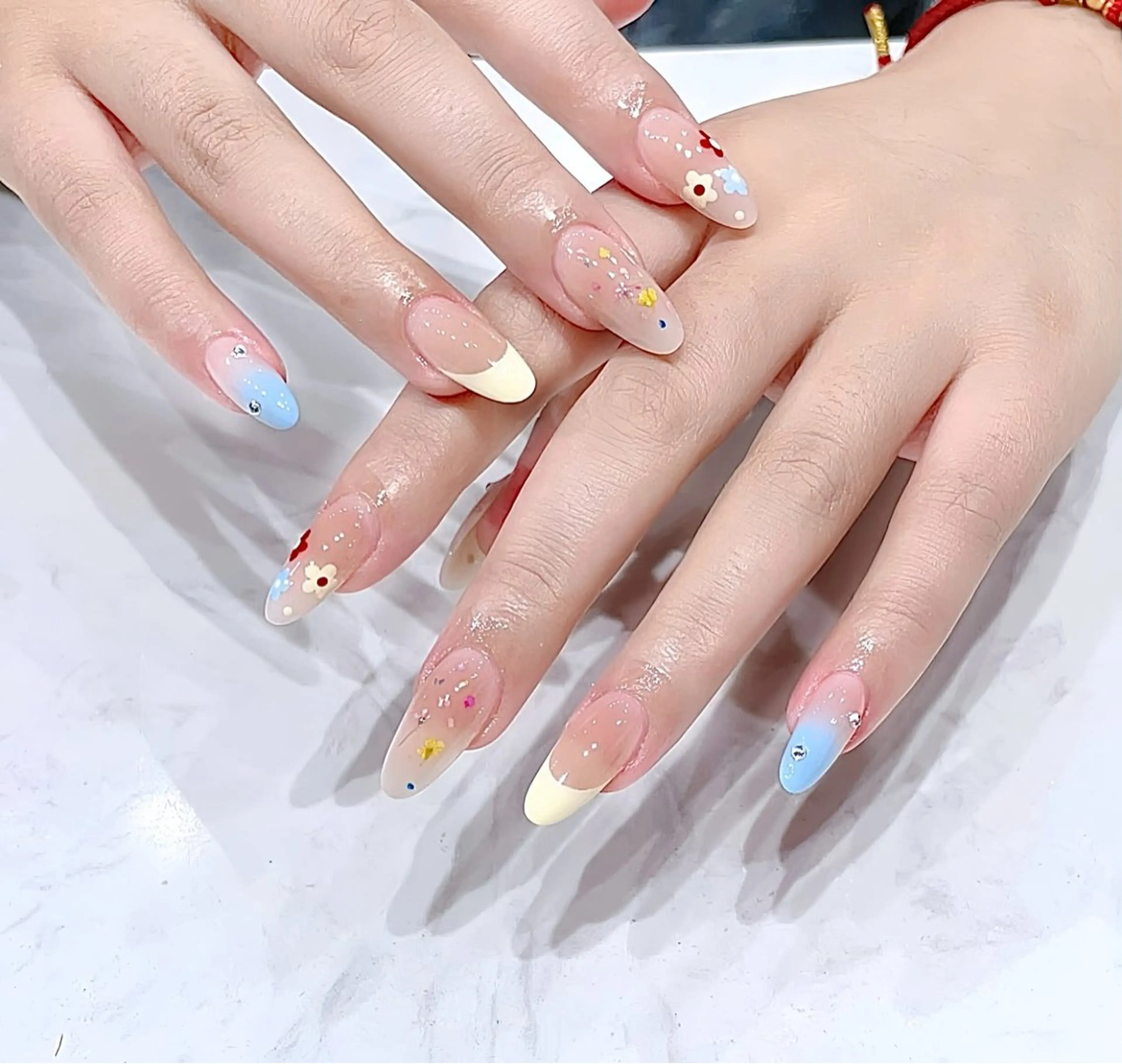 ネイル チークネイル 桜ネイル 長さ出し フットネイル ジェルネイル ハンドネイル YURI NAILのネイルデザイン