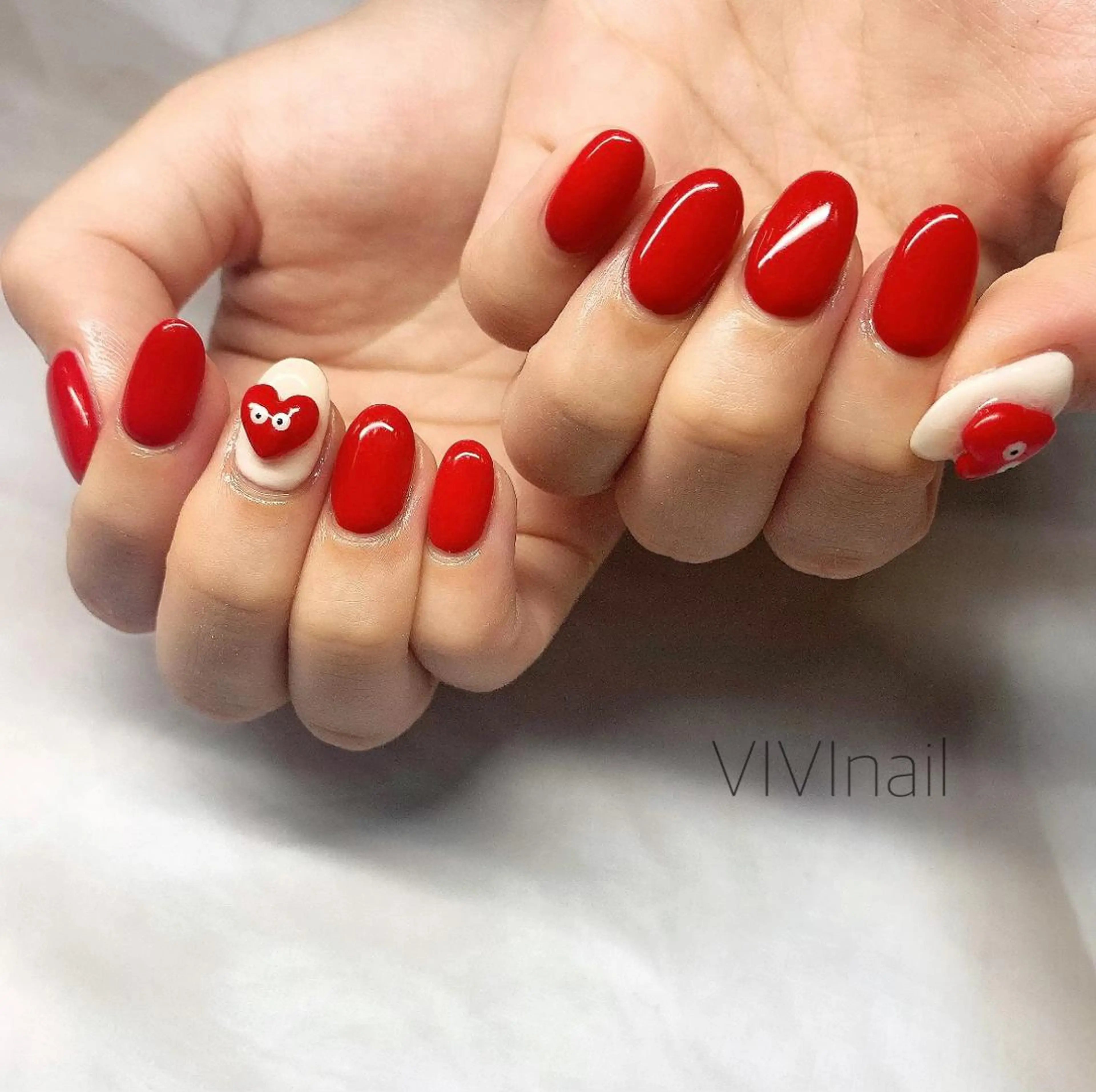 ネイル ハート ワンカラーネイル ハンドネイル vivi nailのネイルデザイン