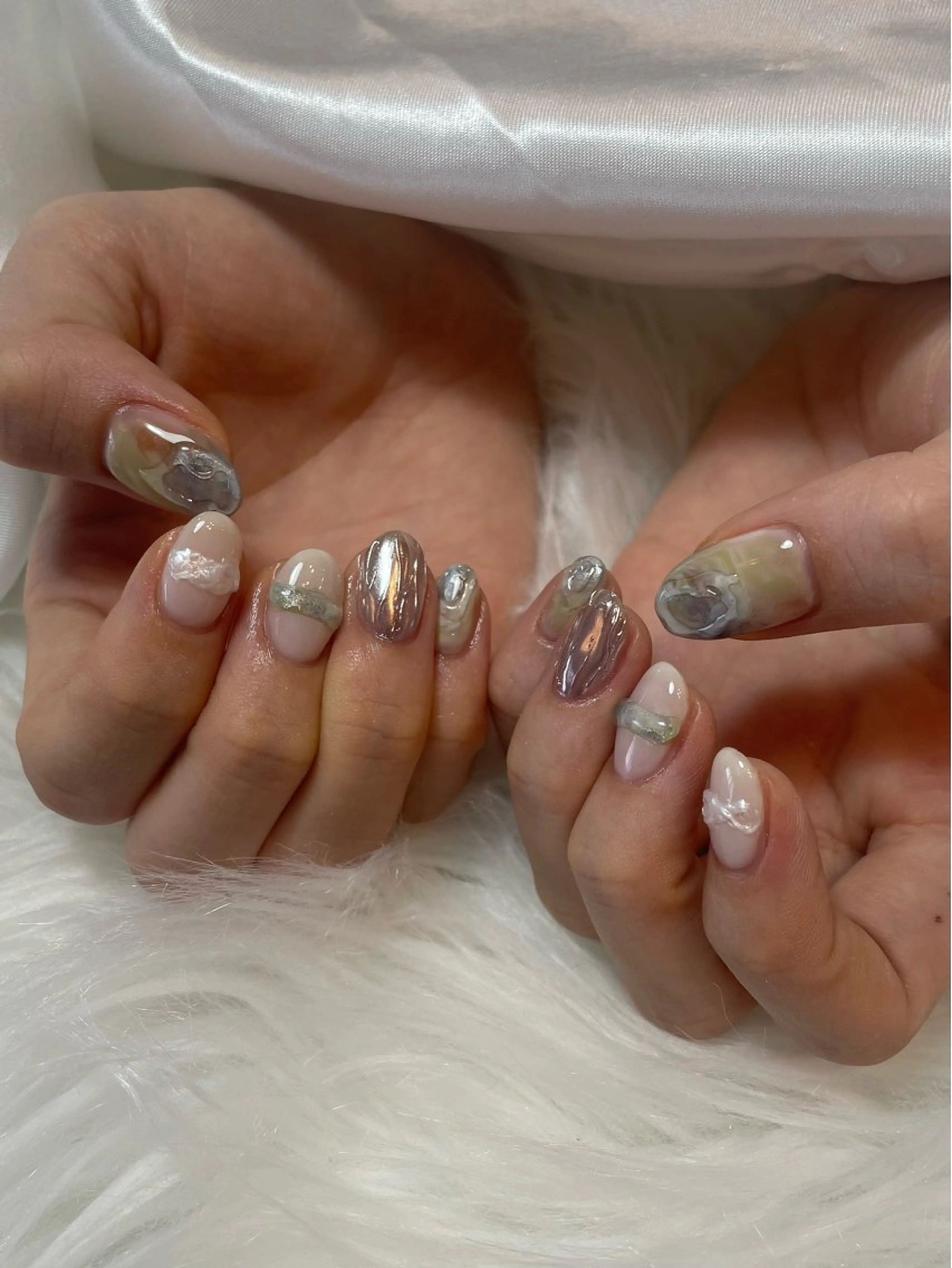 ネイル ブルー フレンチネイル キラキラネイル マグネットネイル ミラーネイル ハンドネイル timtam --sakiのネイルデザイン