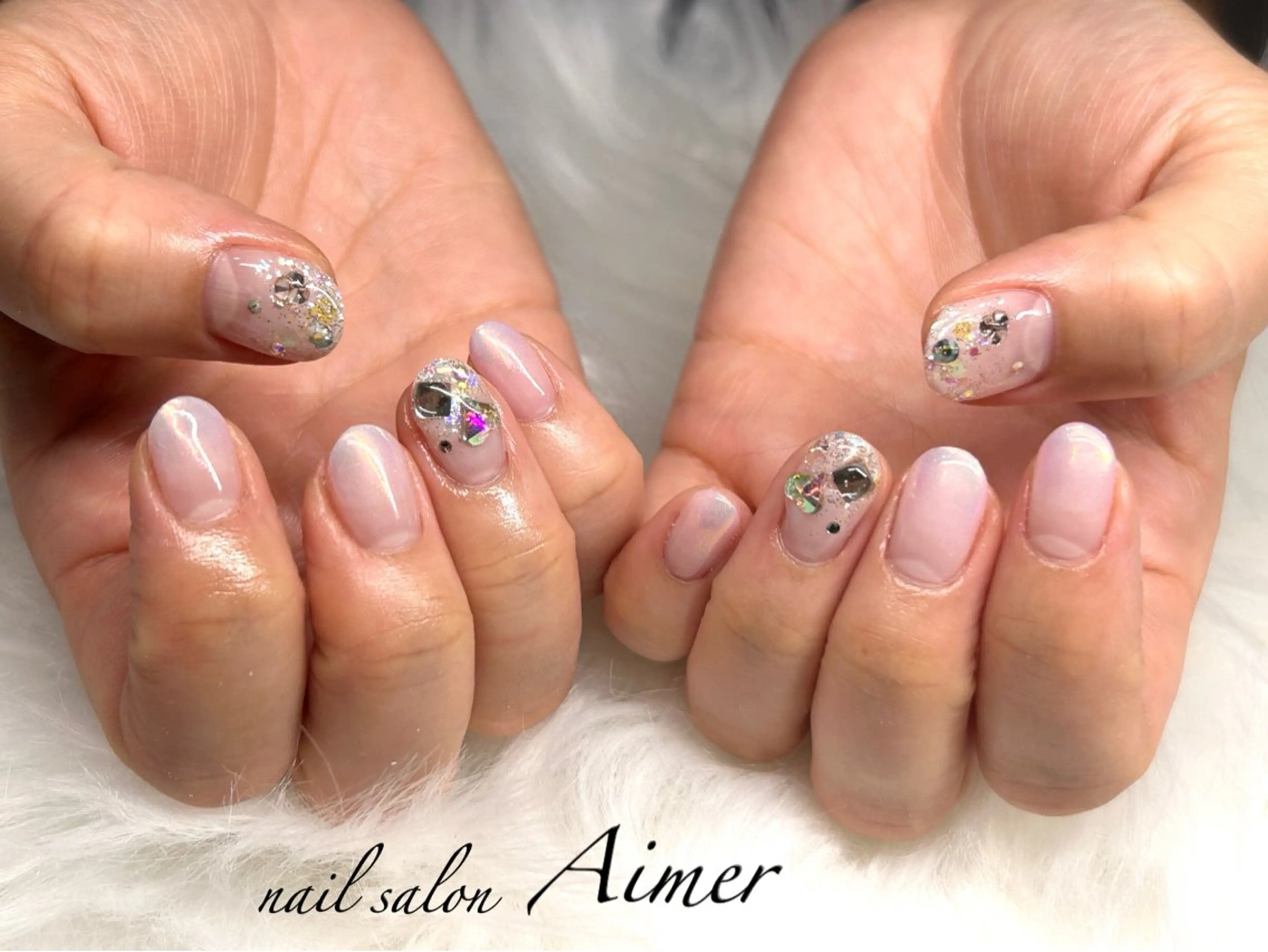 ネイル アートネイル オーロラネイル ハンドネイル nail salon Aimerのネイルデザイン