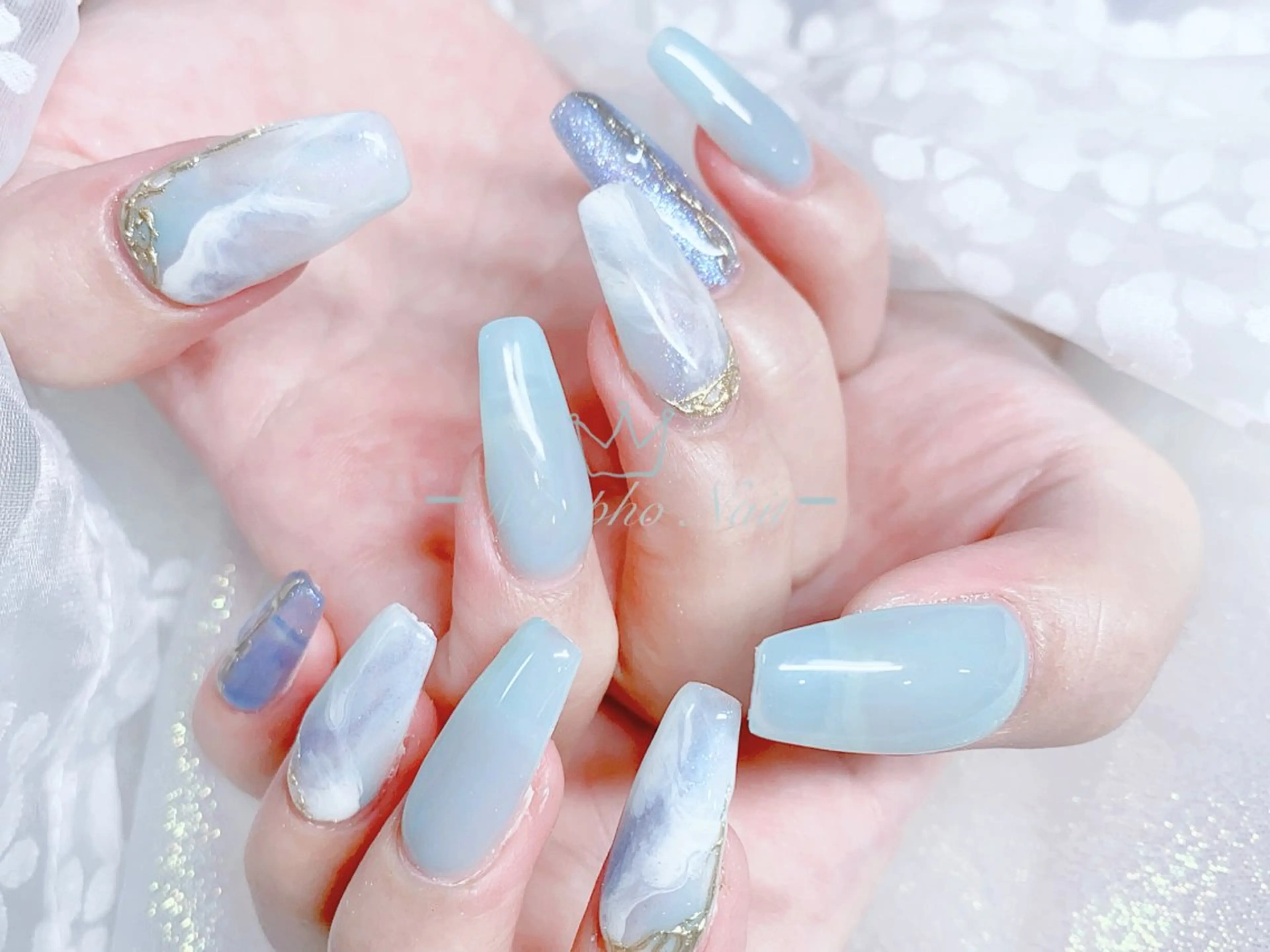 ネイル 長さ出し ジェルネイル キラキラネイル 大理石ネイル(マーブル) ニュアンスネイル ハンドネイル Morpho nailのネイルデザイン