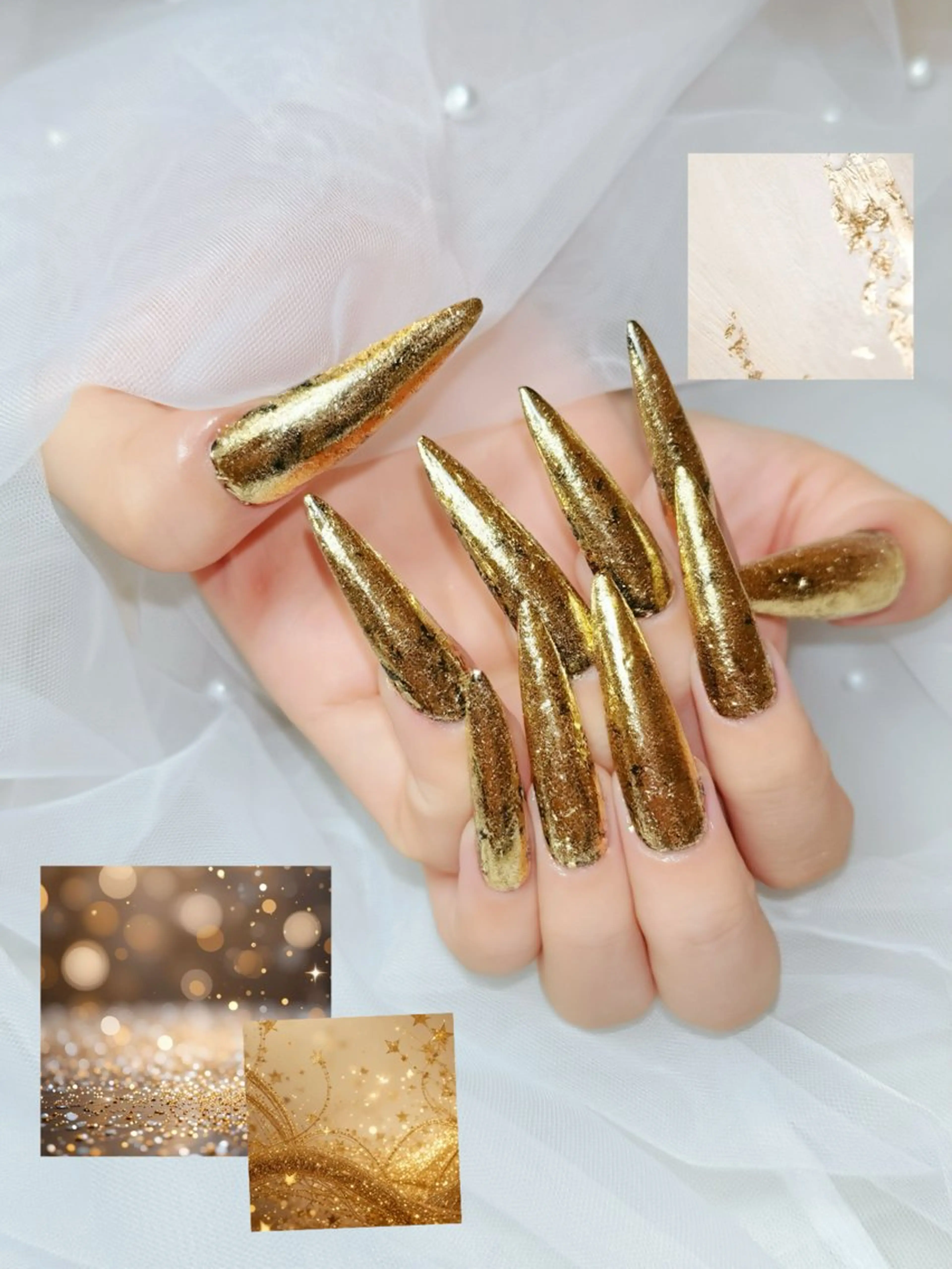 ネイル ゴールド ロングネイル スーパーロングネイル Haney所属・S. Hanaのネイルデザイン