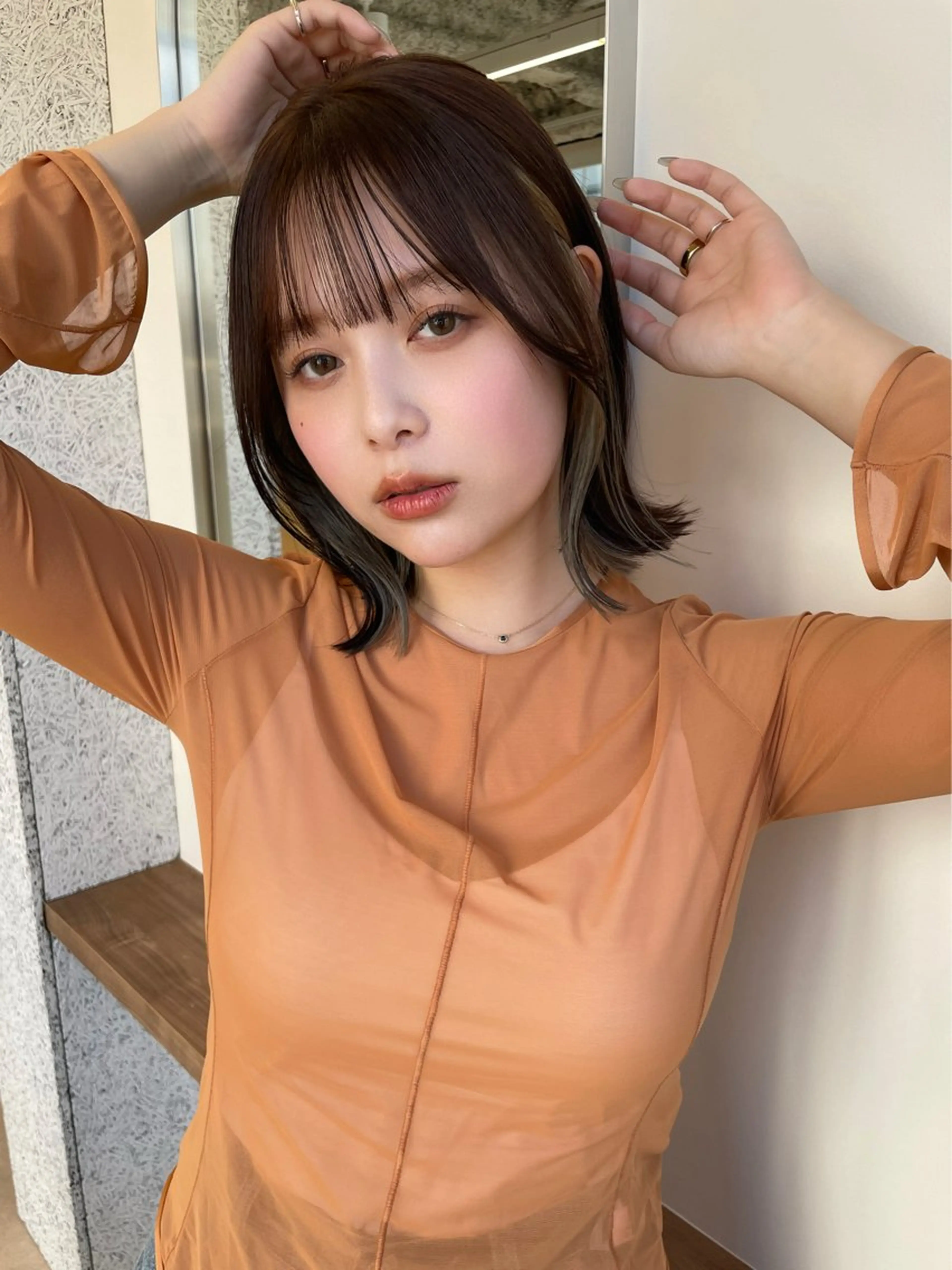 ショート ボブレイヤー ボブ くびれヘア 韓国風ヘア レイヤーカット カット ヘアカラー 結べるレイヤーボブ くびれLady表参道のヘアスタイル