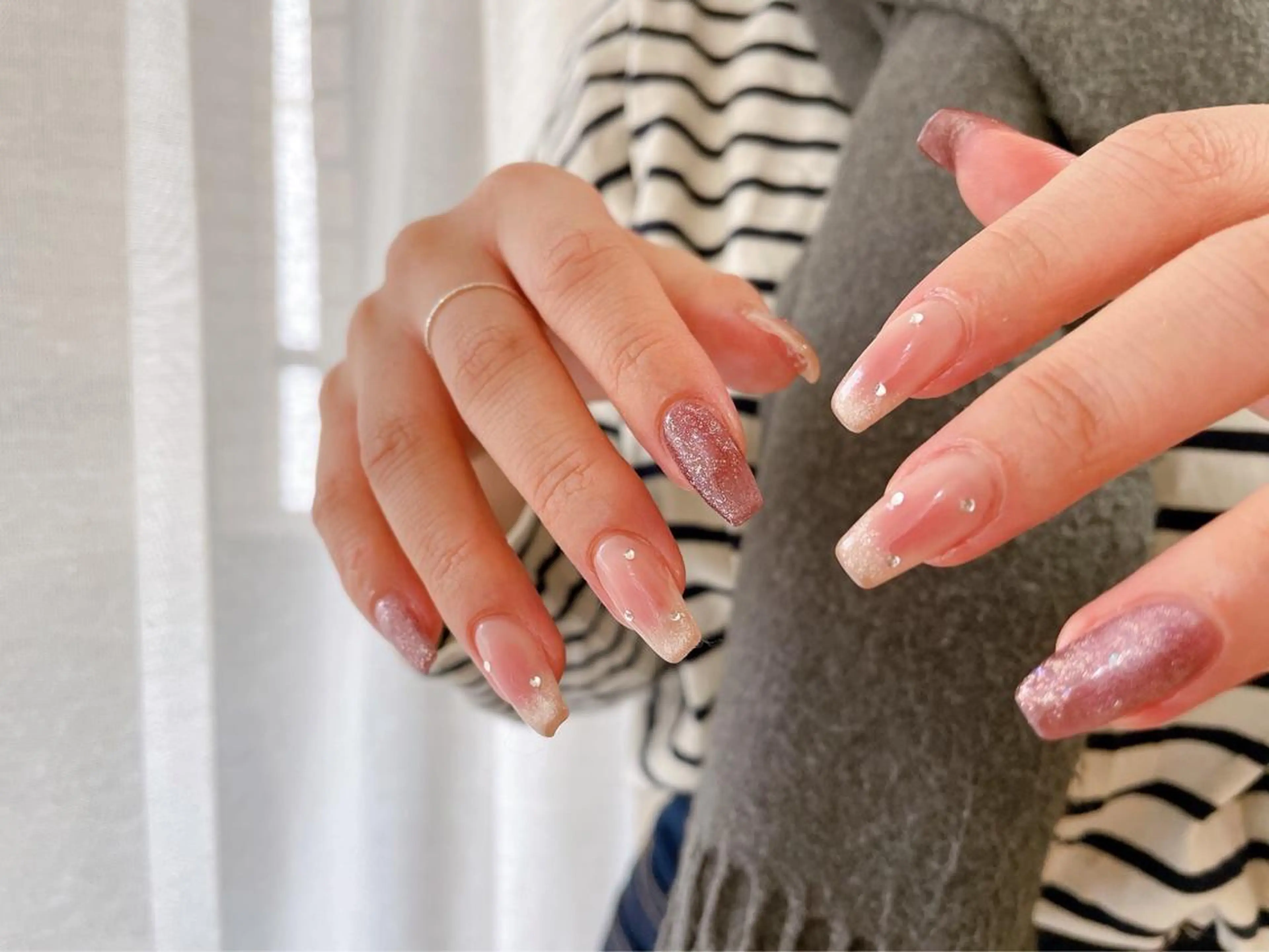 ネイル チークネイル 桜ネイル フレンチネイル ジェルネイル ガラスフレンチ ハンドネイル kiki nail 二子玉川のネイルデザイン