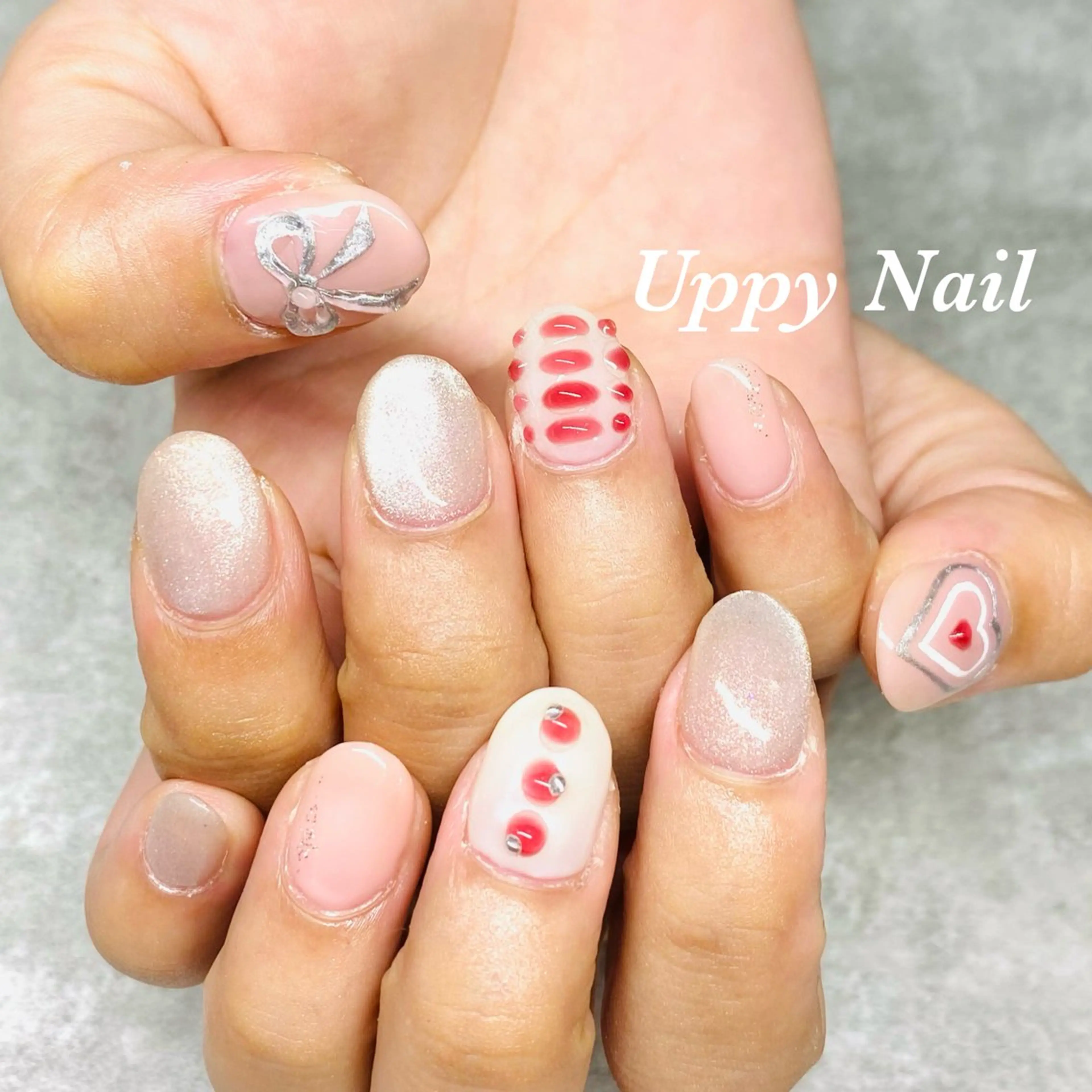 ネイル マグネットネイル 持ち込み ピンク ハンドネイル Uppy Nail ukyoのネイルデザイン