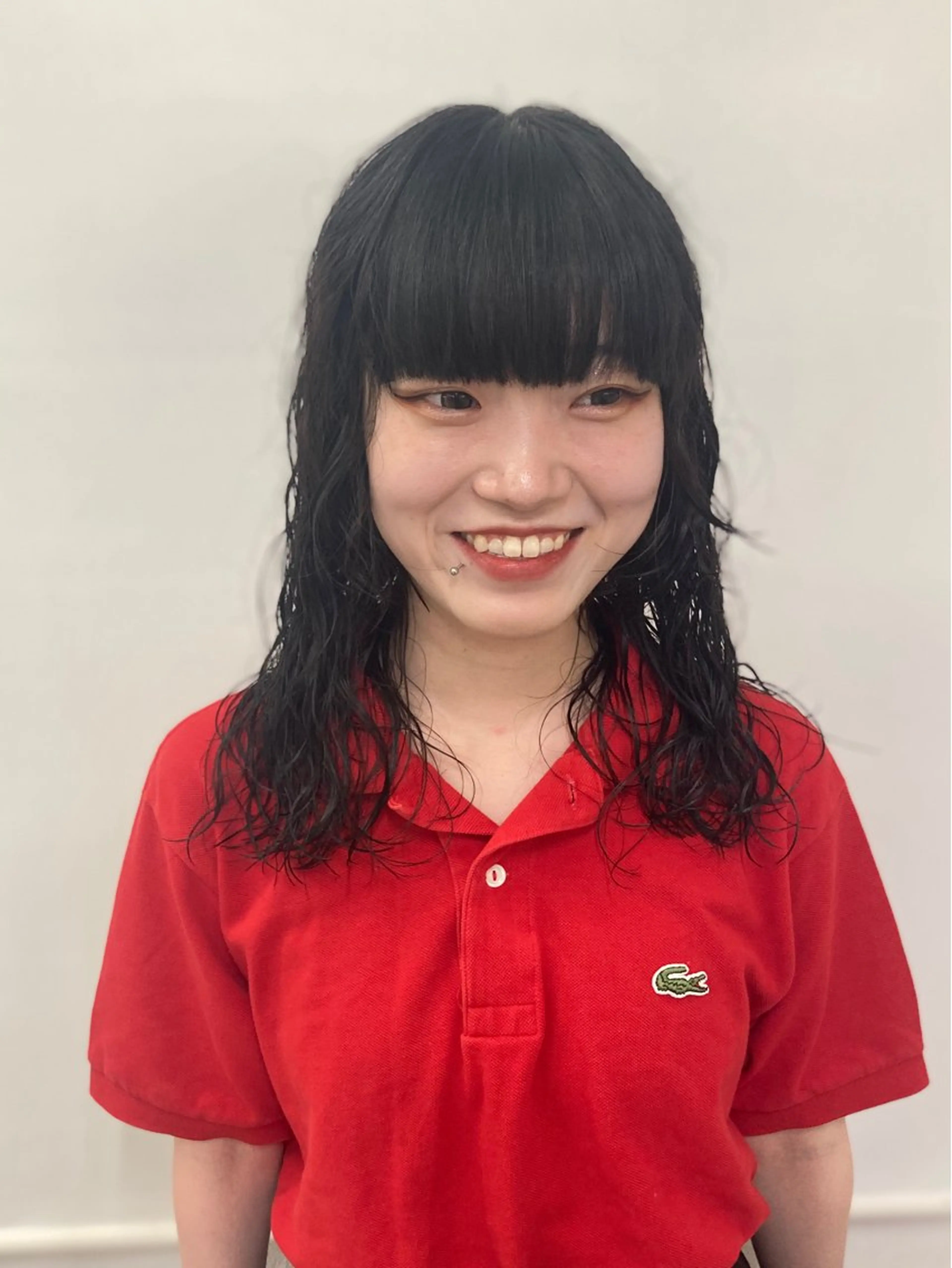 セミロング パーマ ウルフレイヤー エクステ/kokiのヘアスタイル