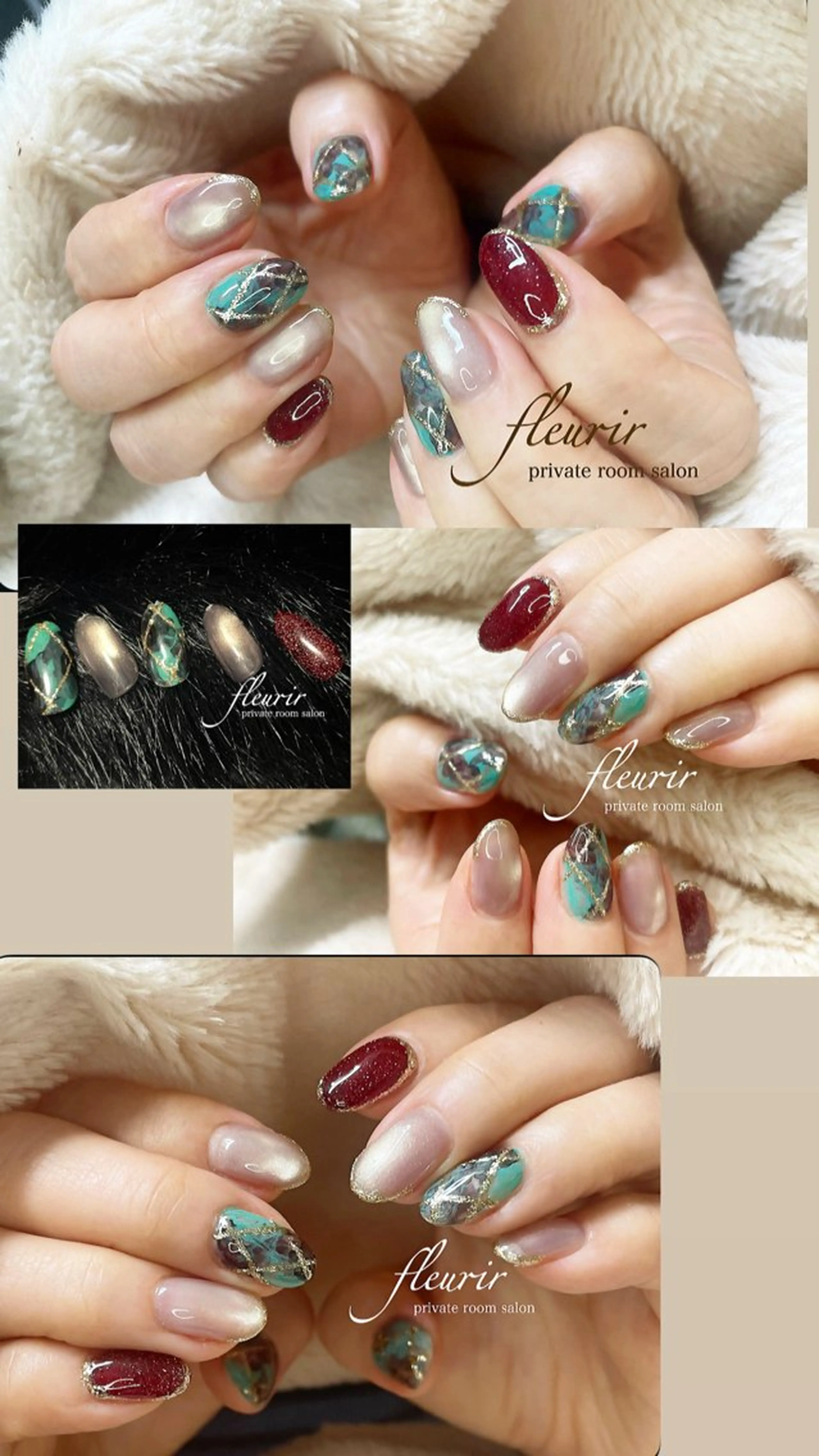 ネイル ゴールド ラメ(グリッター) マグネットネイル 赤色 ハンドネイル フルリール 【プライベートサロンのネイルデザイン