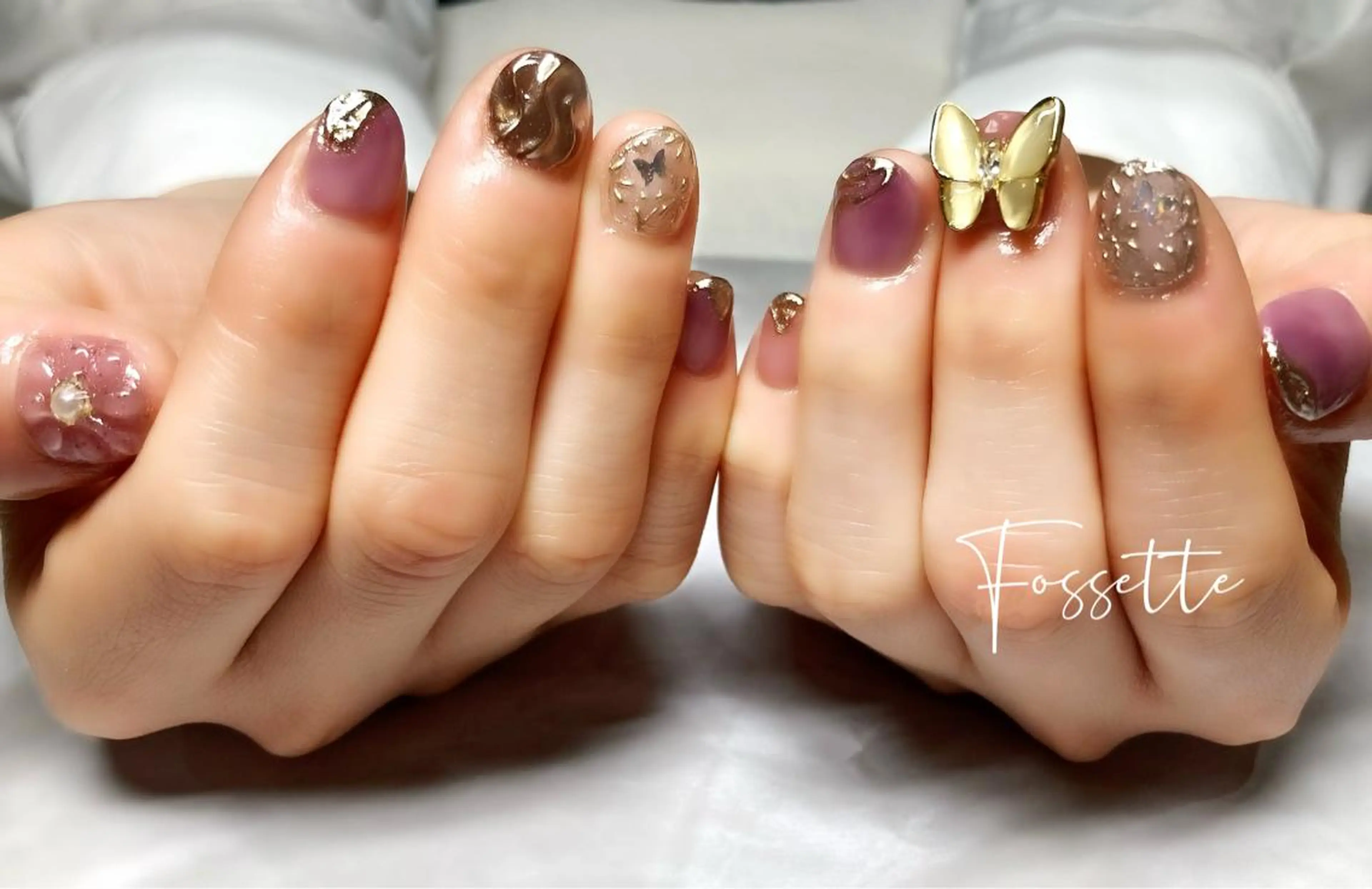 ネイル 成人式 フラワーネイル ミラーネイル ニュアンスネイル ぷっくりネイル nailsalon Fossetteのネイルデザイン