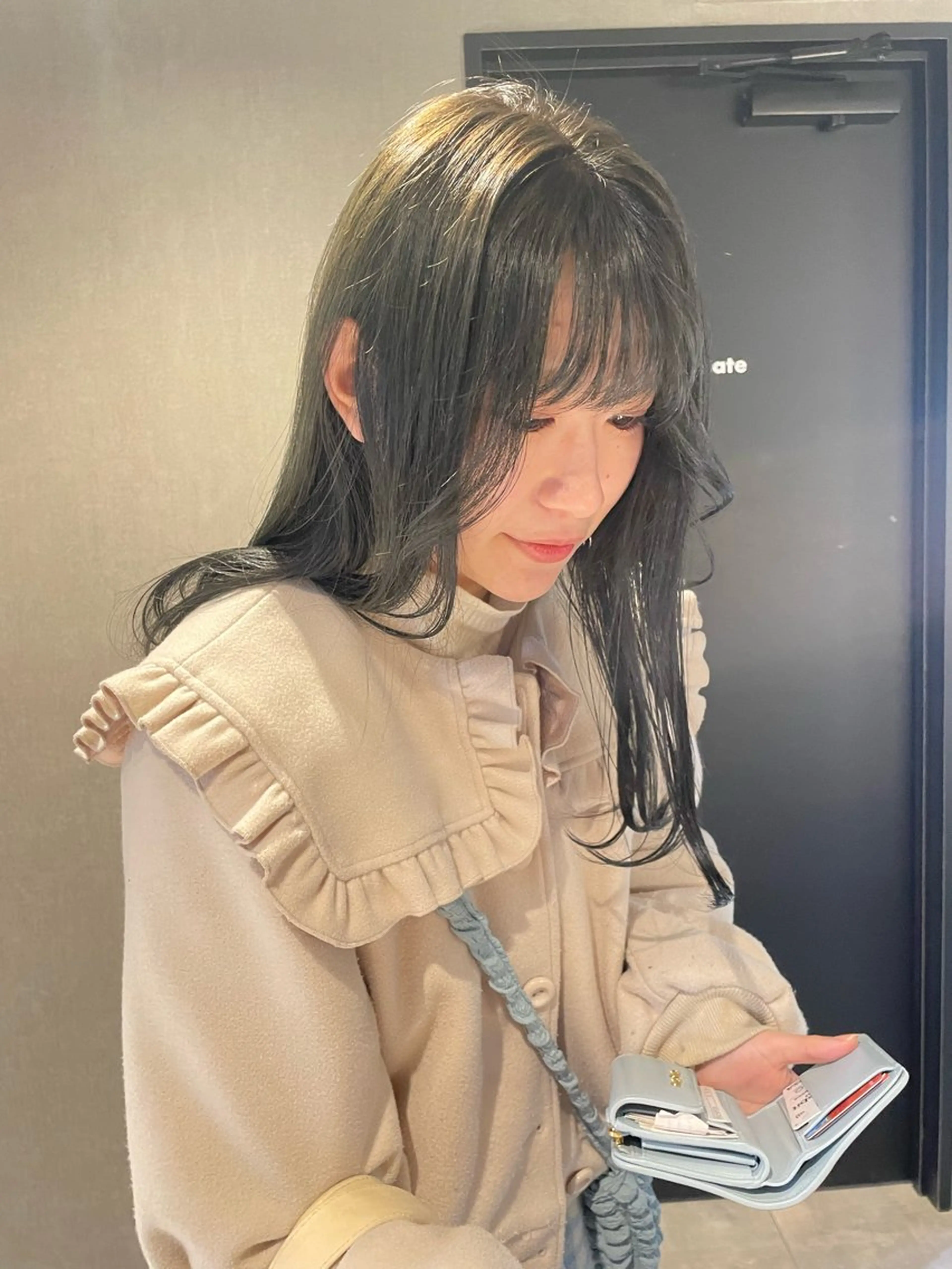 ロング カラー オリーブカラー オレンジ ヘアカラー トリートメント パーマ、ストパー モデル募集、ちはるのヘアスタイル