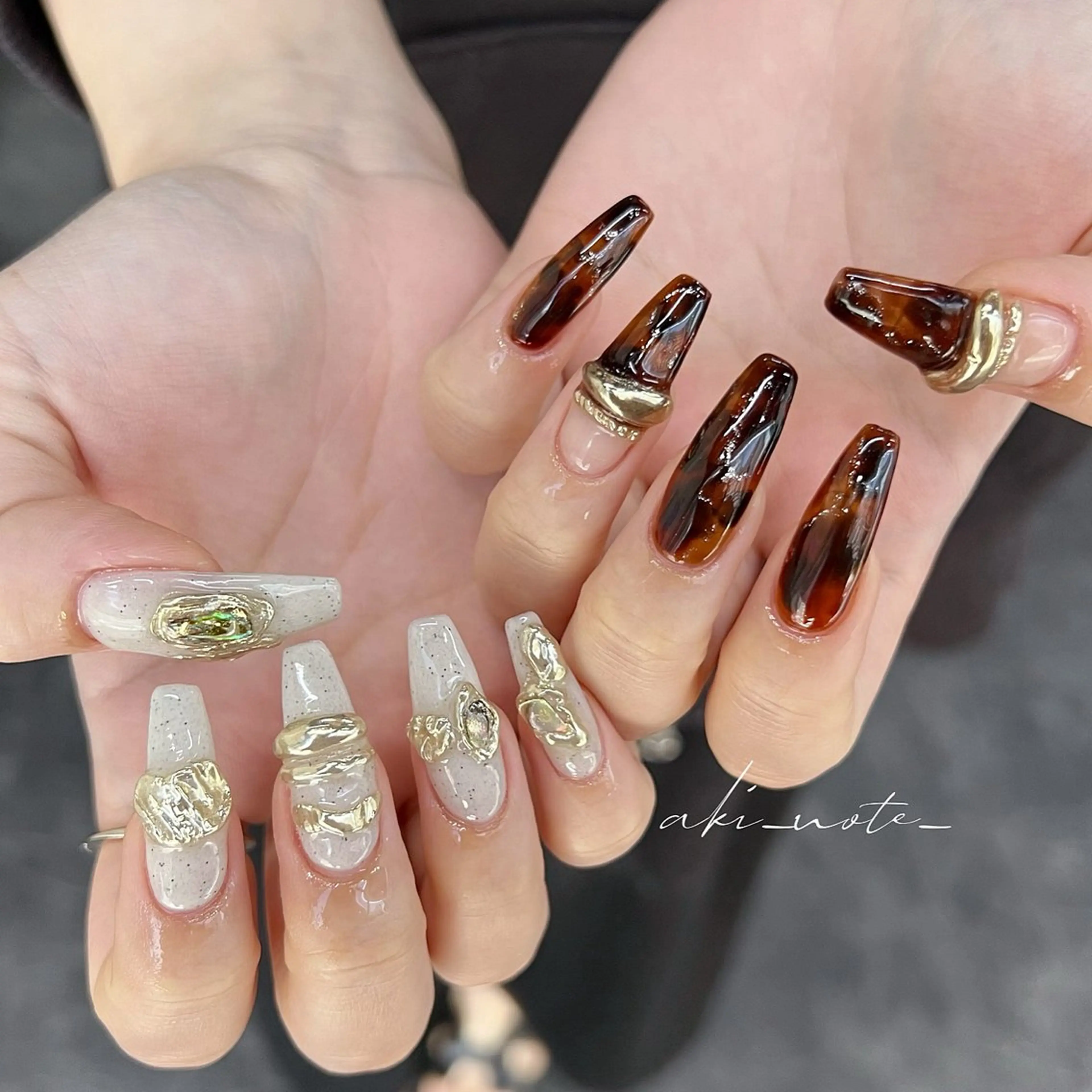 ネイル べっ甲ネイル ミラーネイル 冬ネイル ハンドネイル フットネイル GRANDE大須 栄/店長 aki🌙のネイルデザイン