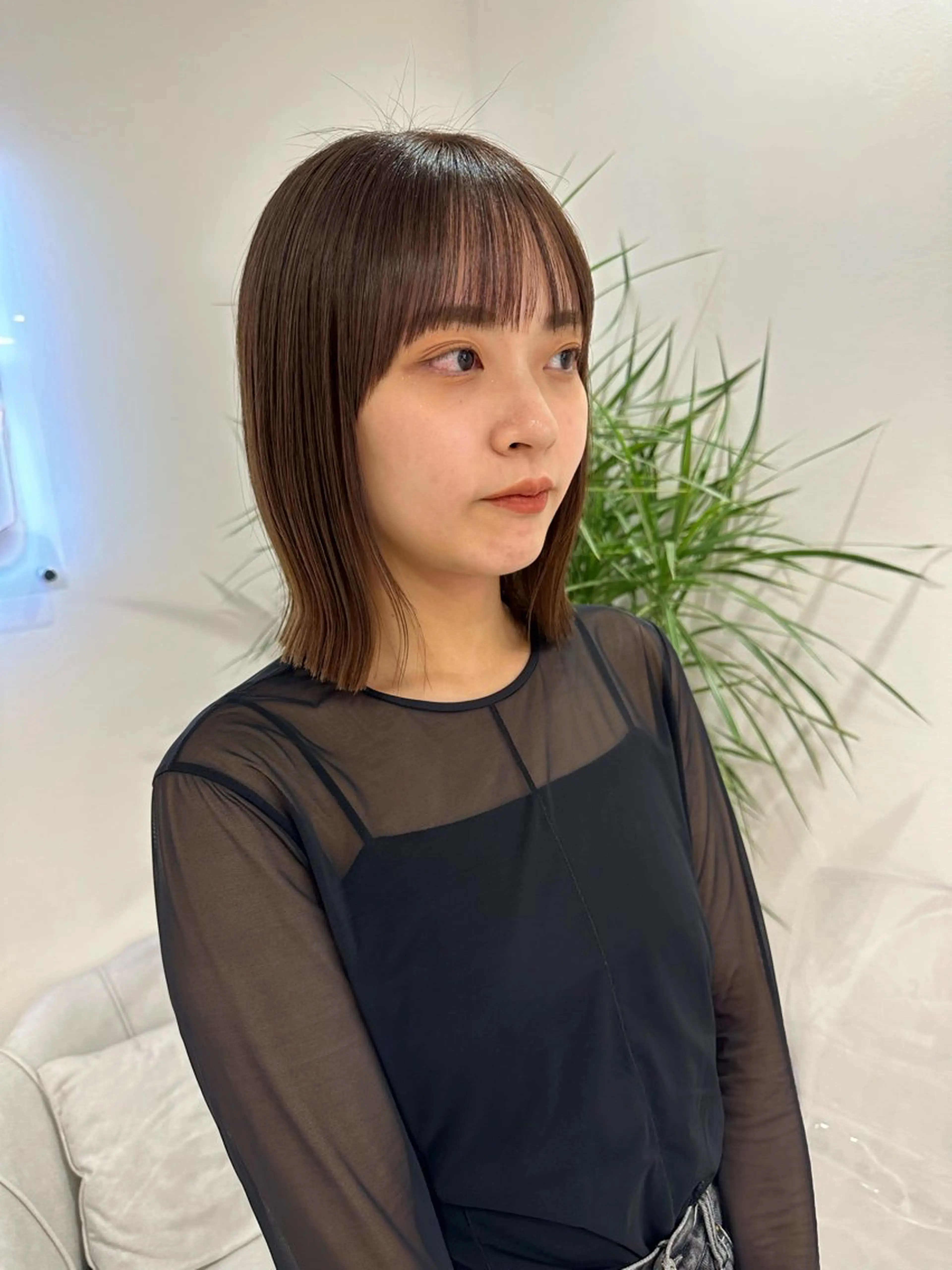 ミディアム カラー カット 縮毛矯正 トリートメント かえ🩶韓国ボブ🎀 透明感カラー🥣のヘアスタイル