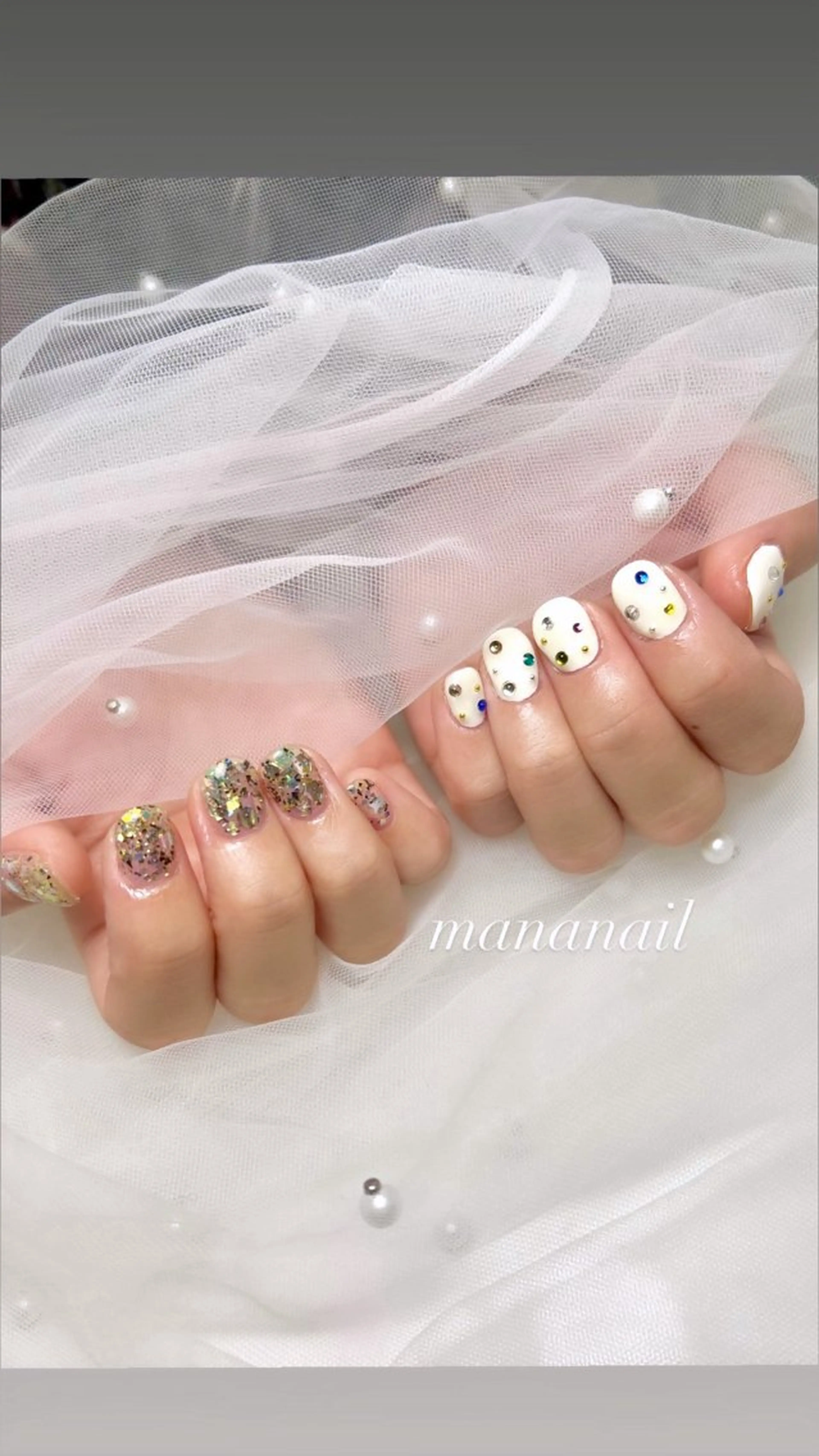 ネイル ストーンネイル ブライダルネイル mananail マナネイルのネイルデザイン