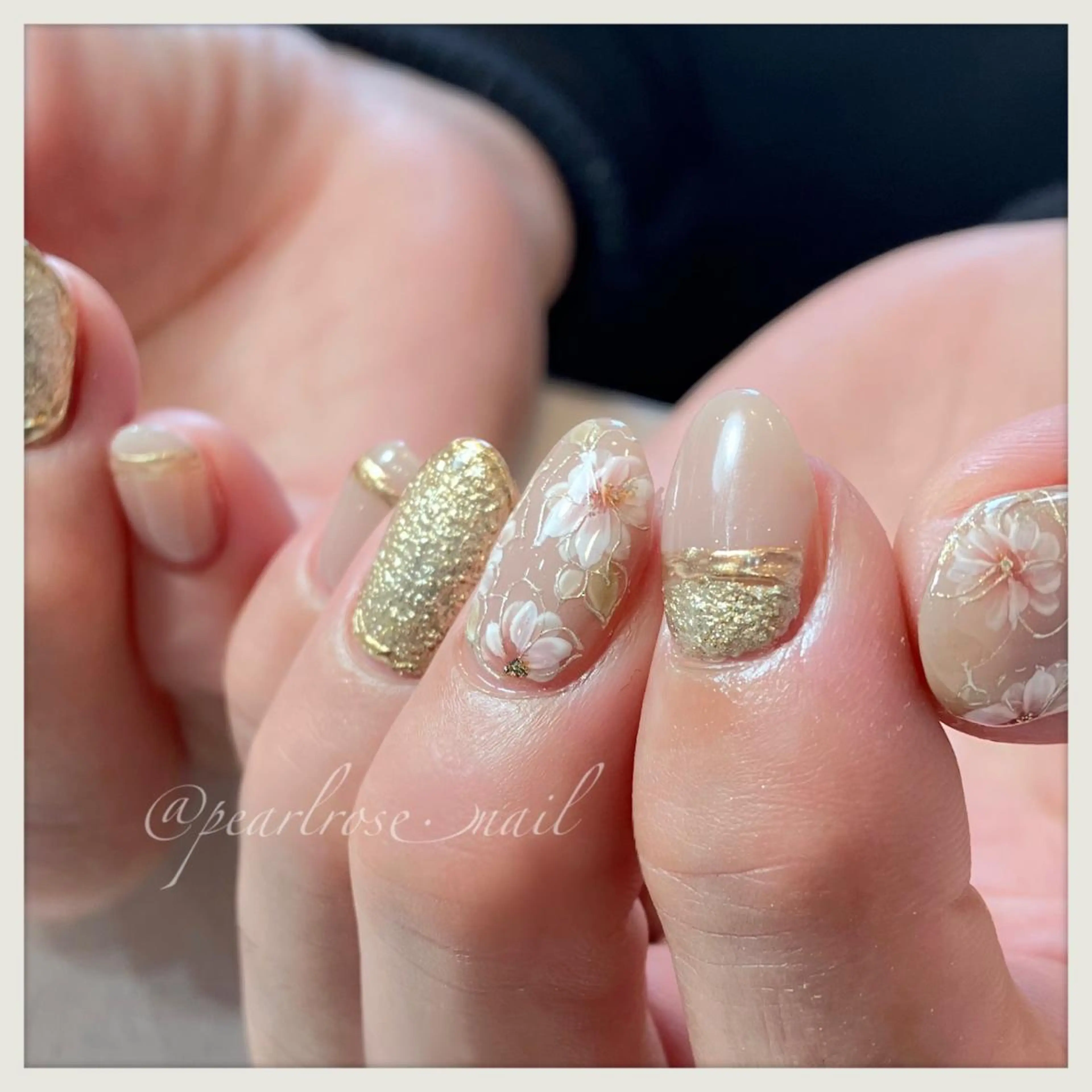 ネイル アートネイル フラワーネイル ハンドネイル Beauty salon Ryu・ange所属・PEARL ROSE パールローズのネイルデザイン