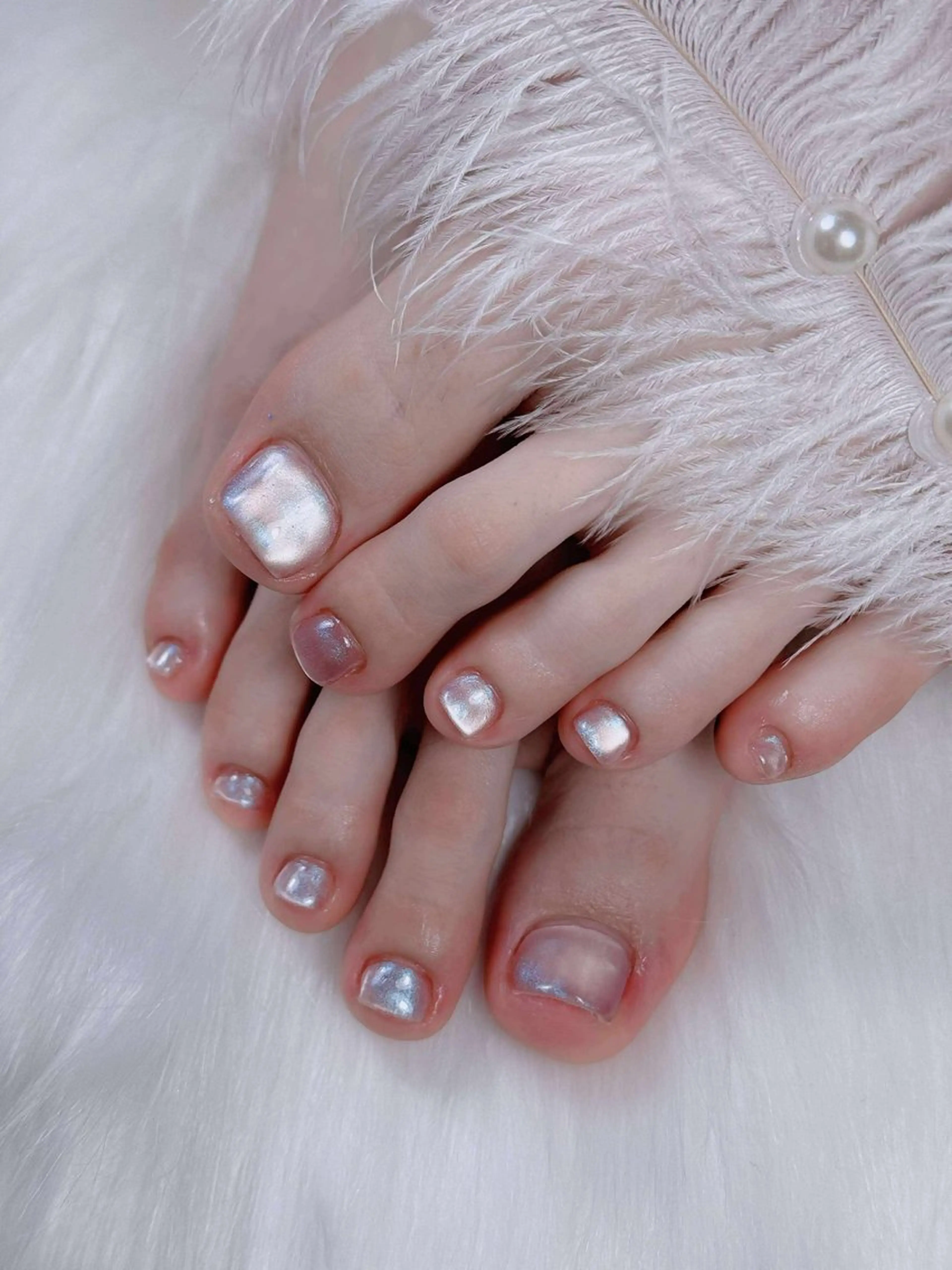 ネイル オーロラネイル チークネイル フットネイル フレンチネイル 韓国ネイル フットネイル Lumi Nailのネイルデザイン