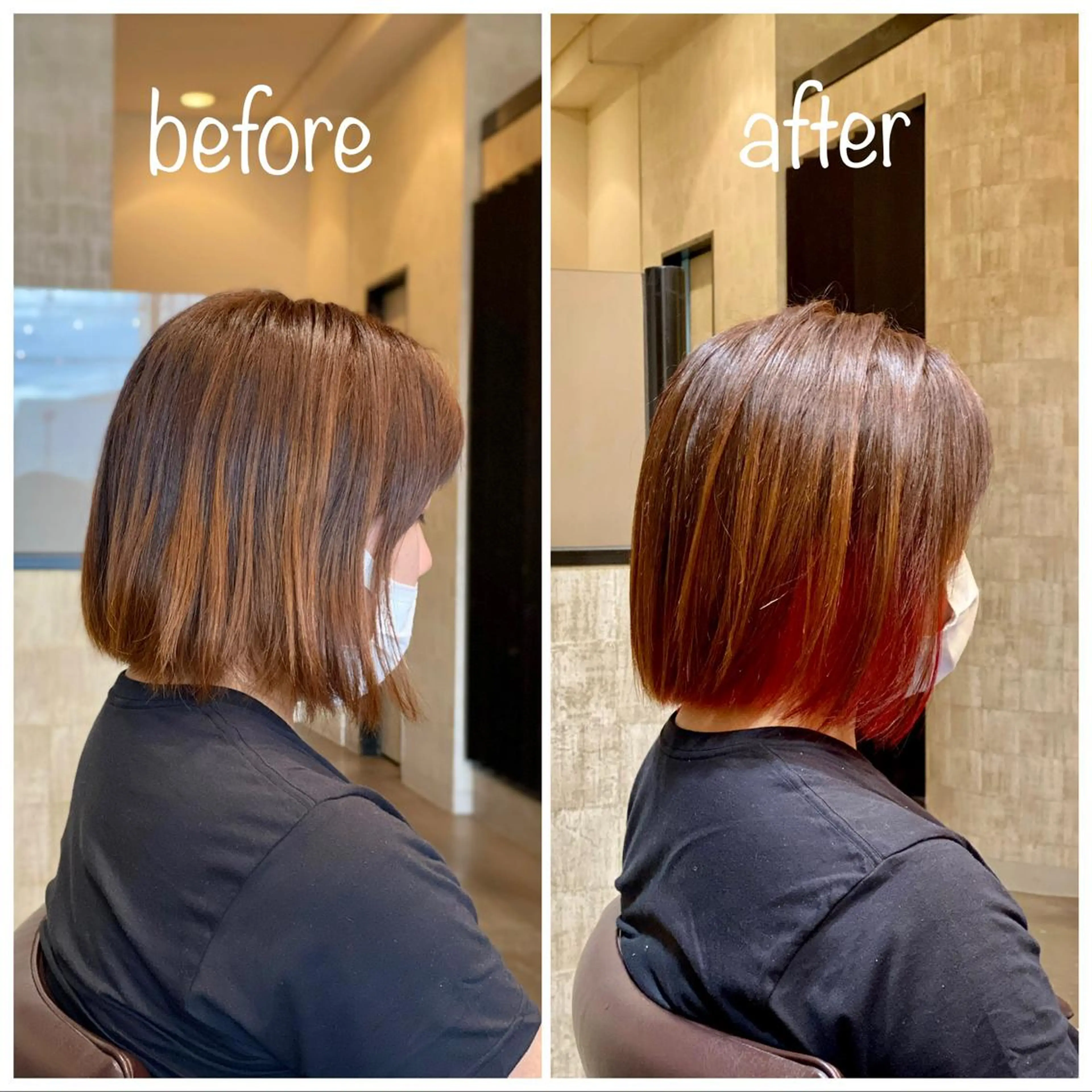 ミディアム カラー ブリーチ インナーカラー レッドカラー ボブ トリートメント Hair Life LIB所属・宮城 将大のヘアスタイル