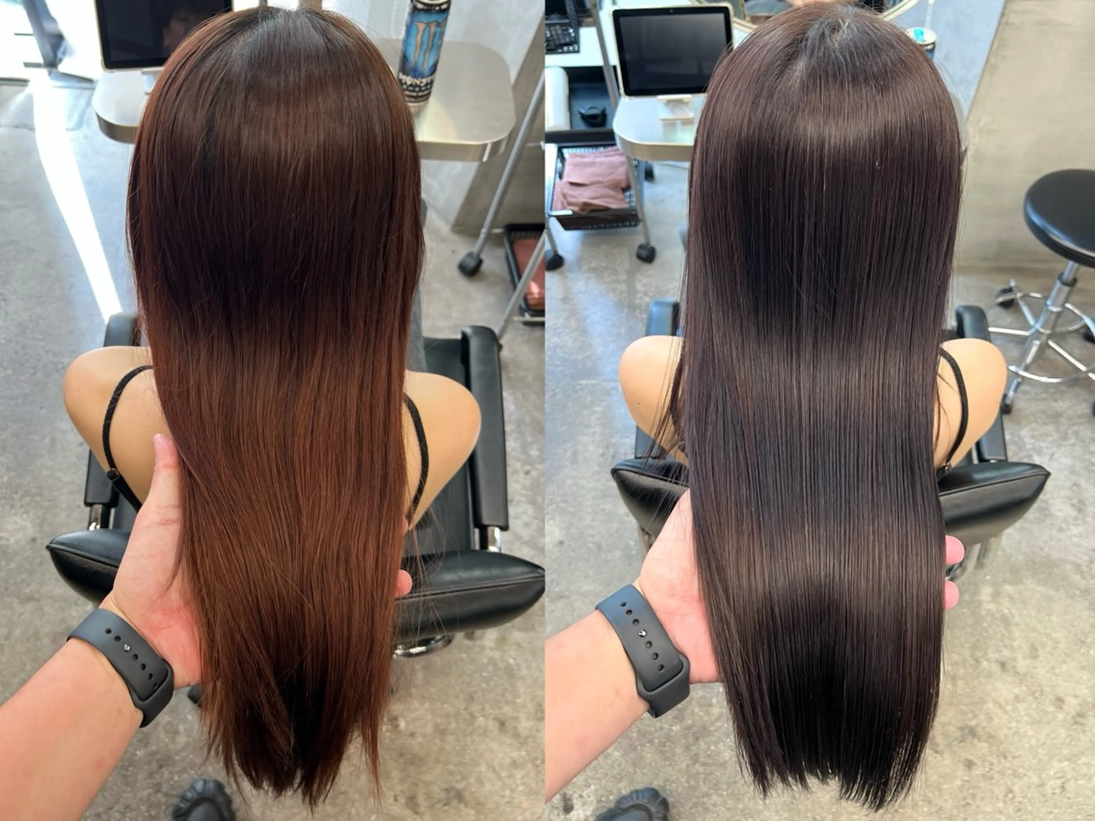 ロング カラー カット ヘアカラー トリートメント 前髪/顔まわりカット 艶髪/髪質改善/縮毛のヘアスタイル