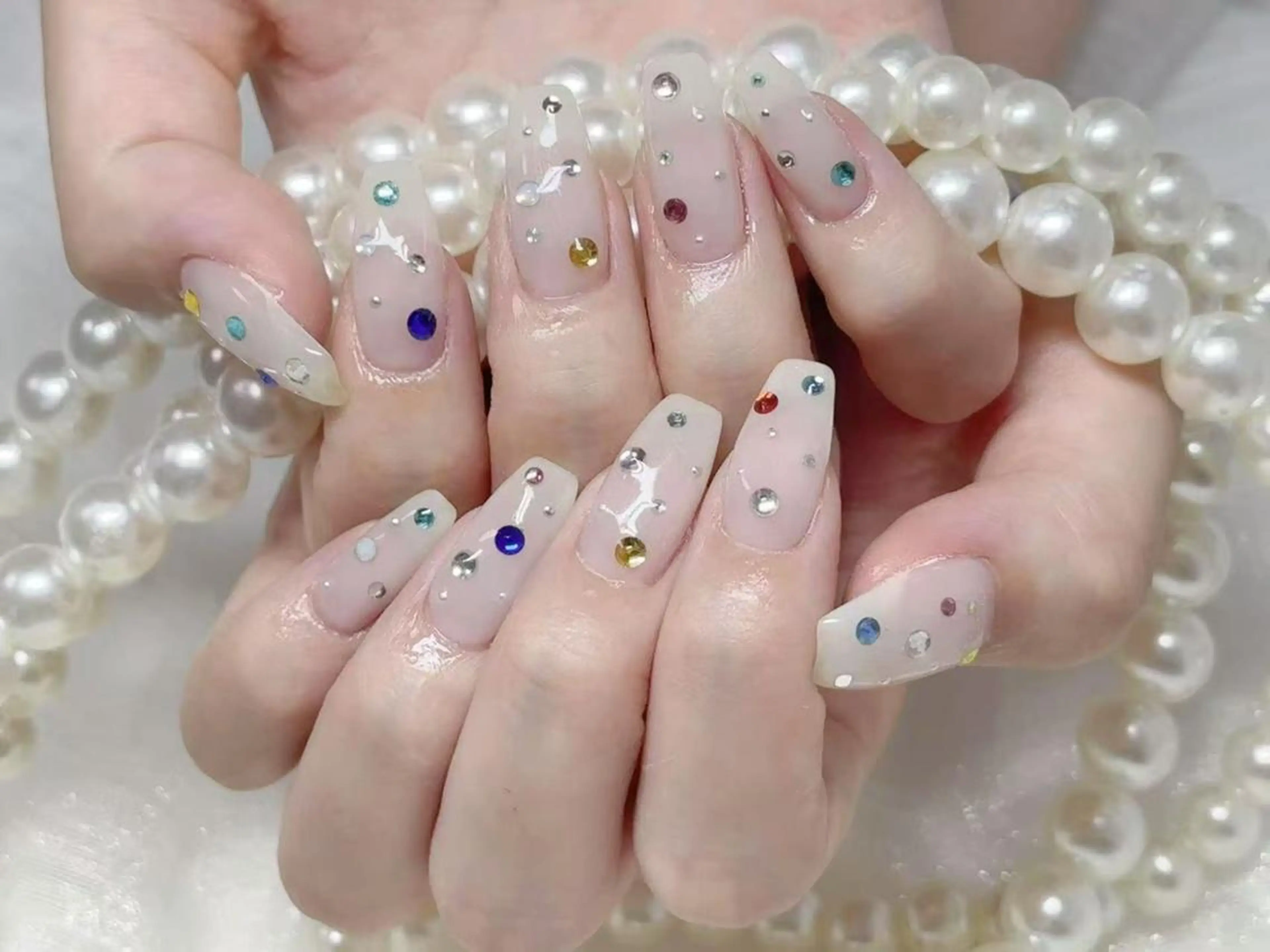 ネイル アートネイル クリアネイル 成人式 長さ出し フラッシュネイル ハンドネイル Ru na🍳のネイルデザイン