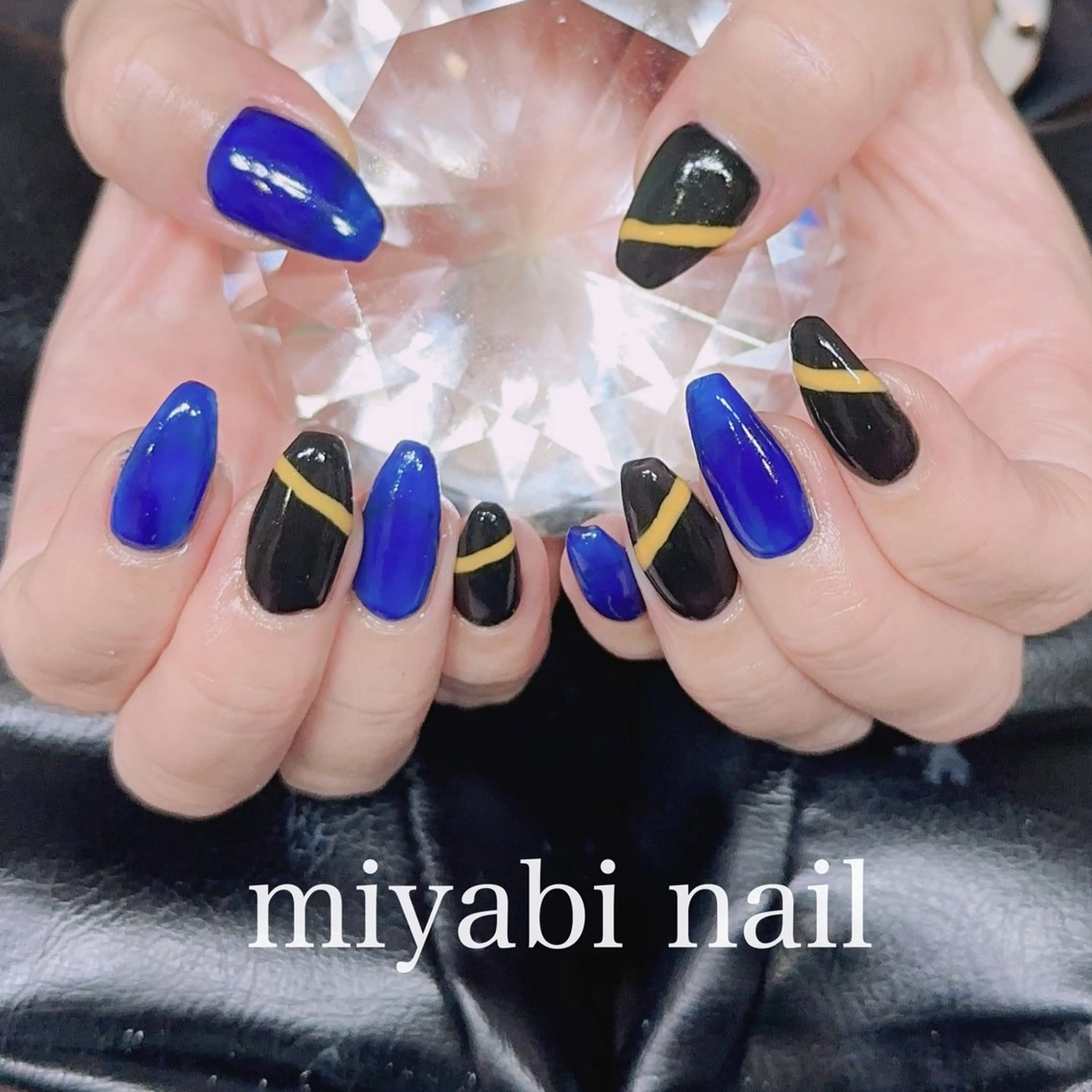 ネイル アートネイル ブルー ジェルネイル 持ち込み オレンジ ハンドネイル miyabi nail 桂川駅近くのネイルデザイン