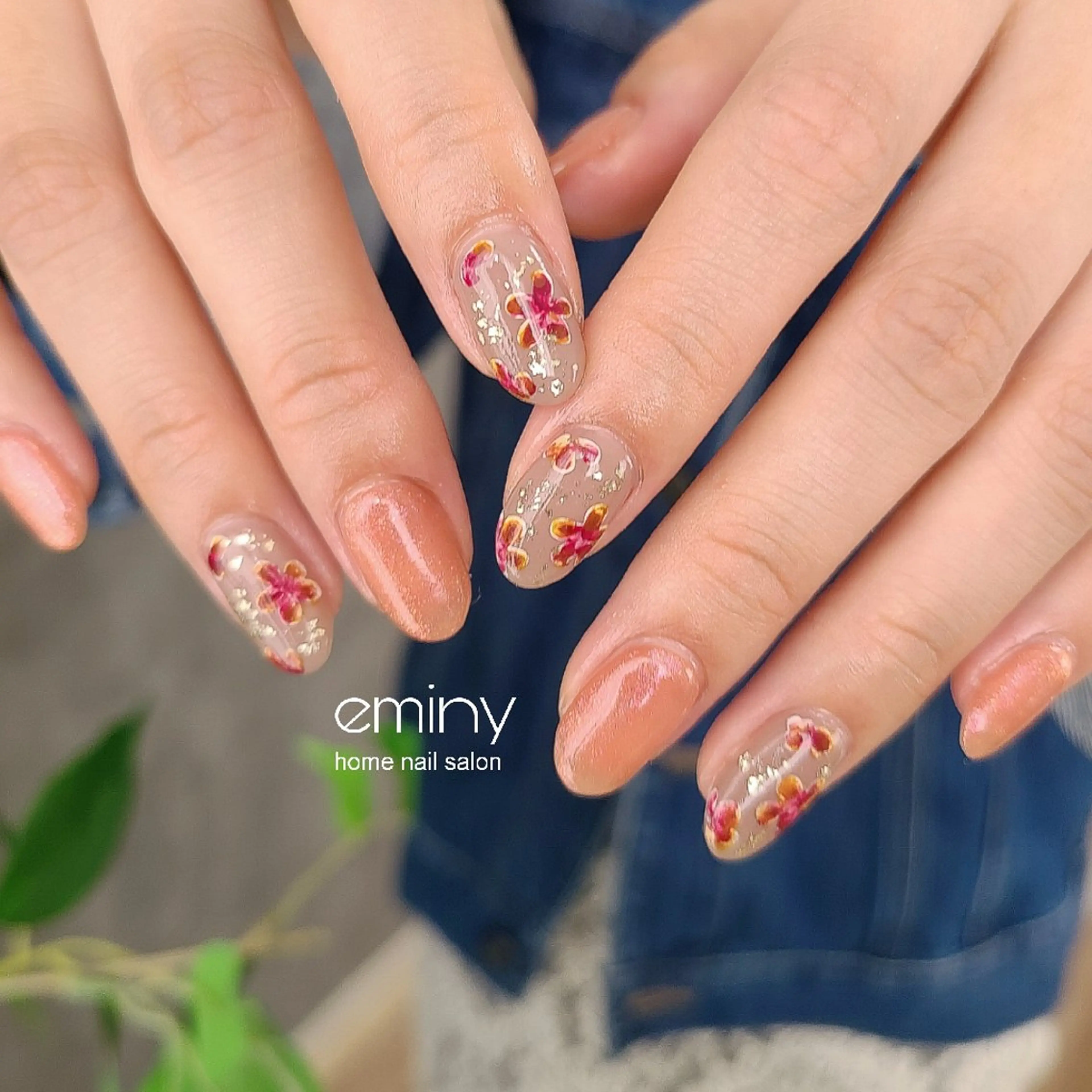 ネイル フラワーネイル ジェルネイル 韓国ネイル ニュアンスネイル 春ネイル ハンドネイル nail salon  eminyのネイルデザイン