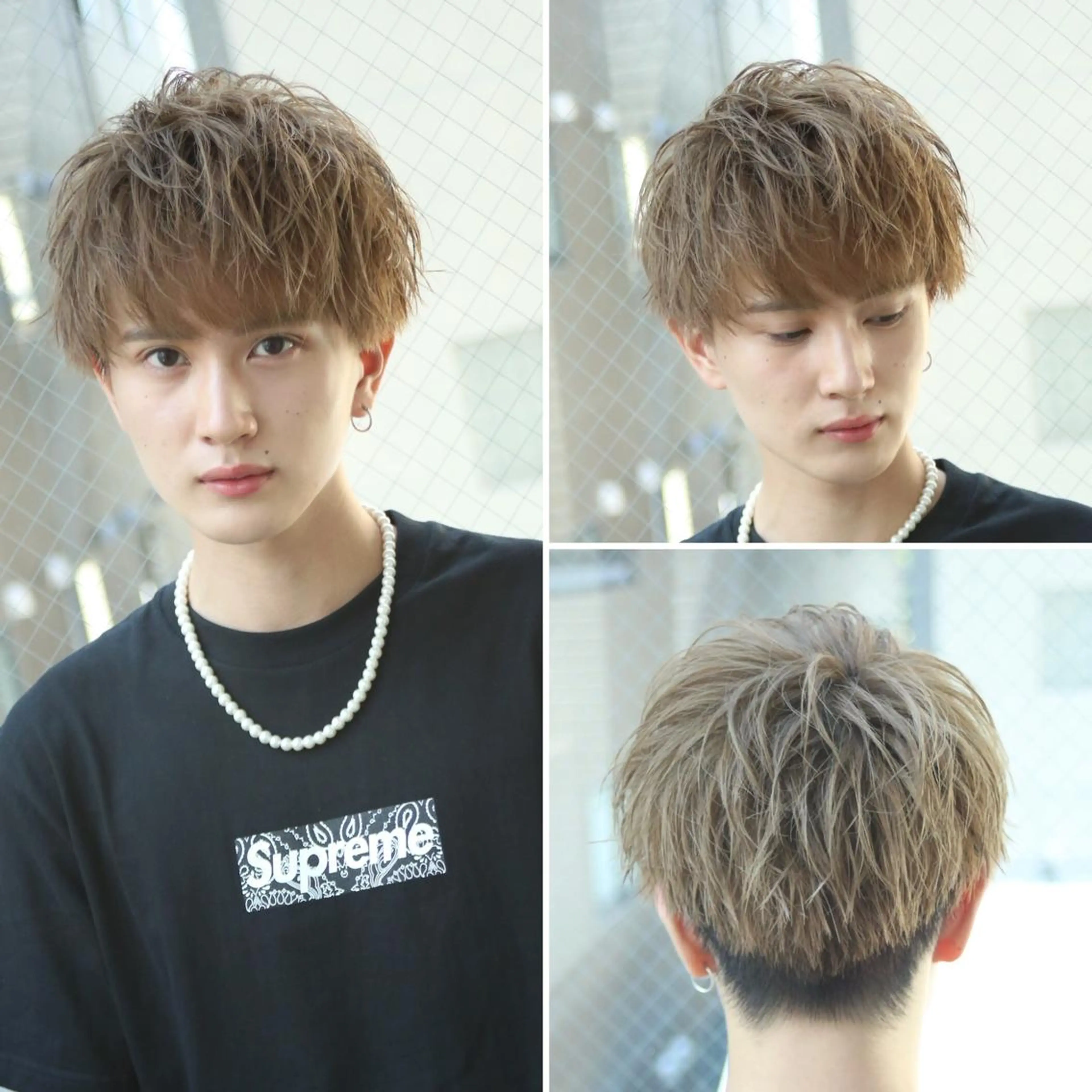 ショート カラー パーマ ヘアアレンジ メンズ アップバング メンズブリーチ センターパート ダウンパーマ フェードカット カット トリートメント ヘアセット 【メンズヘアの匠】 タニ　心斎橋　アメ村のヘアスタイル