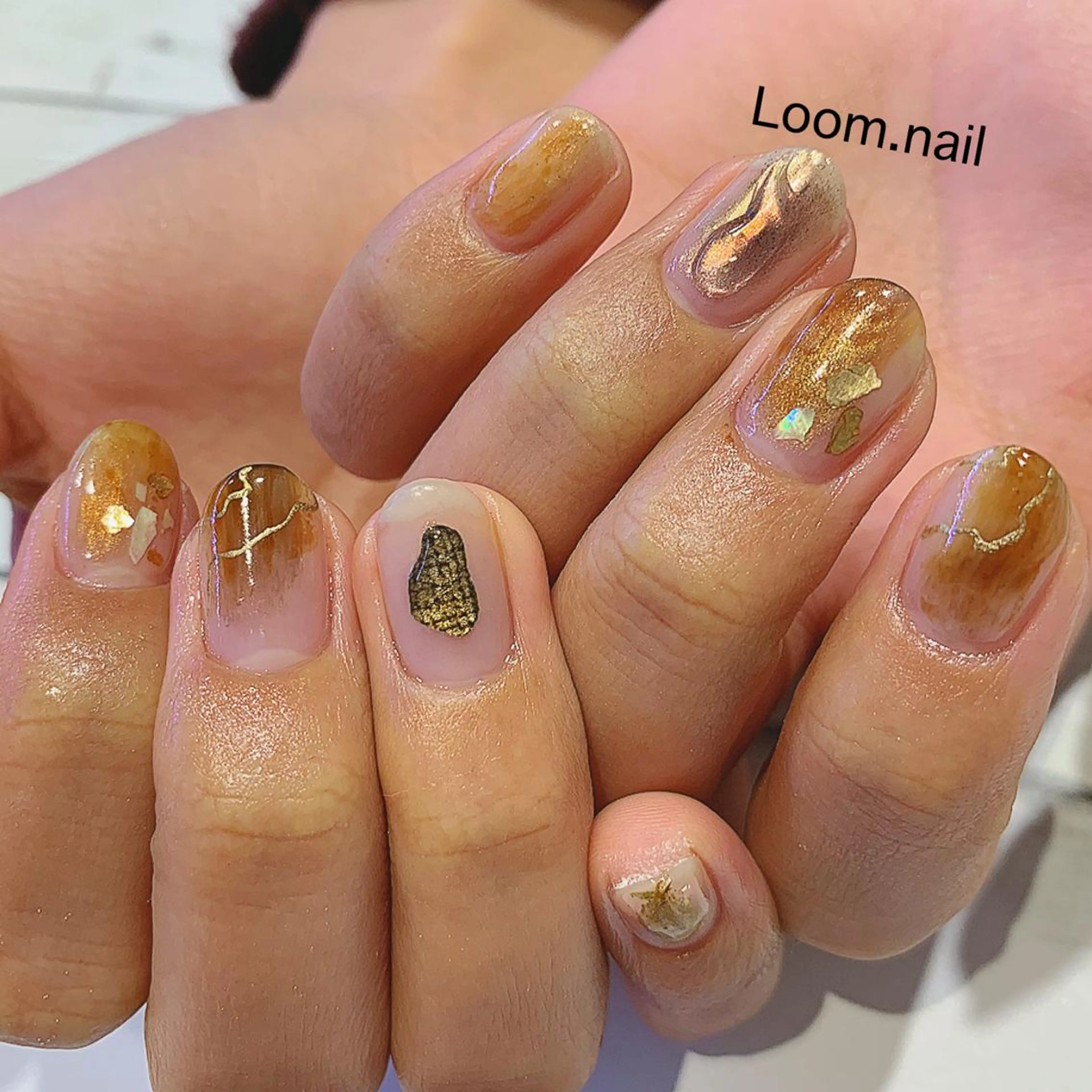 ネイル ブラウン クリアネイル ニュアンスネイル Loom所属・hrd manamiのネイルデザイン