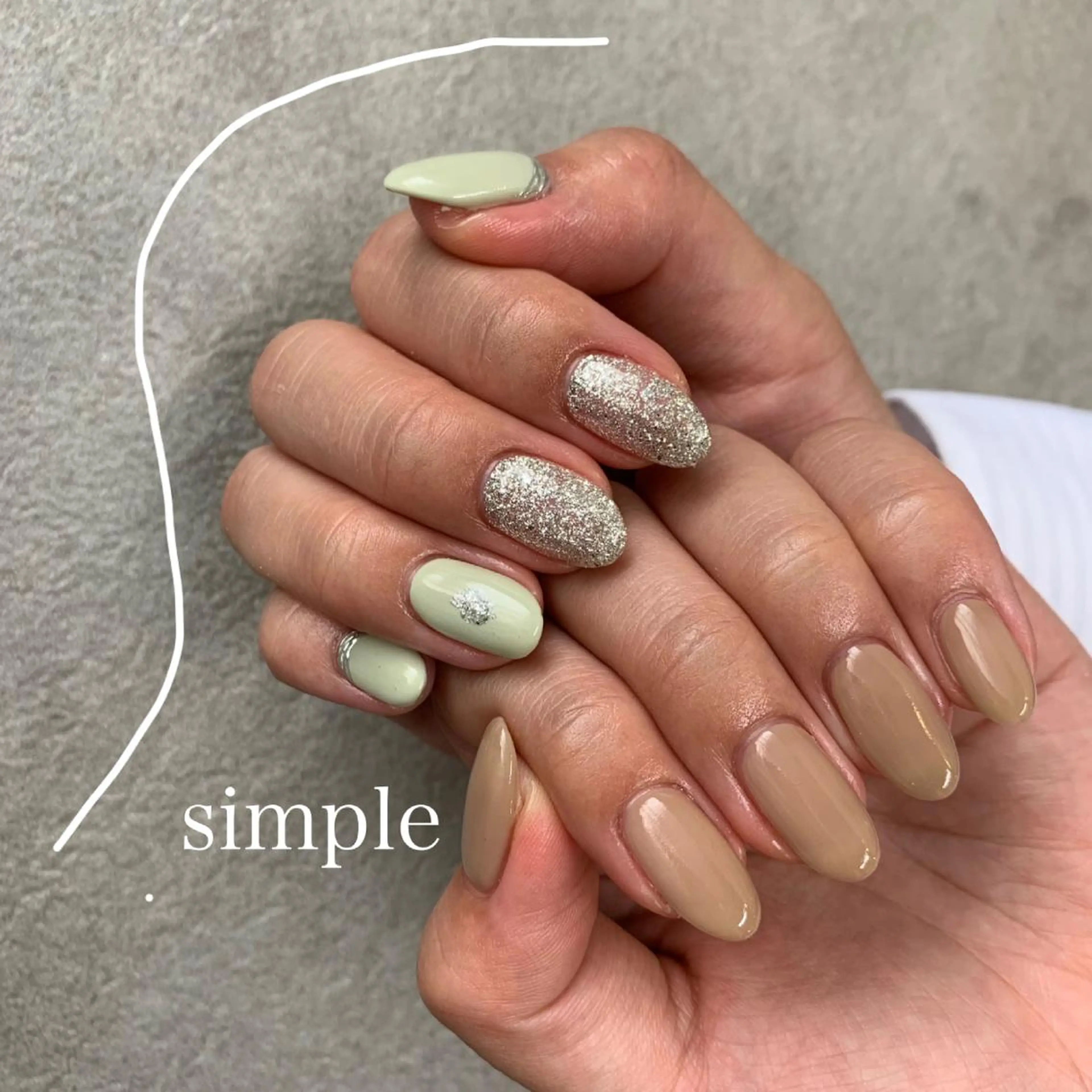 ネイル カジュアル グリーン ハンドネイル tener 🧋yume🧋のネイルデザイン