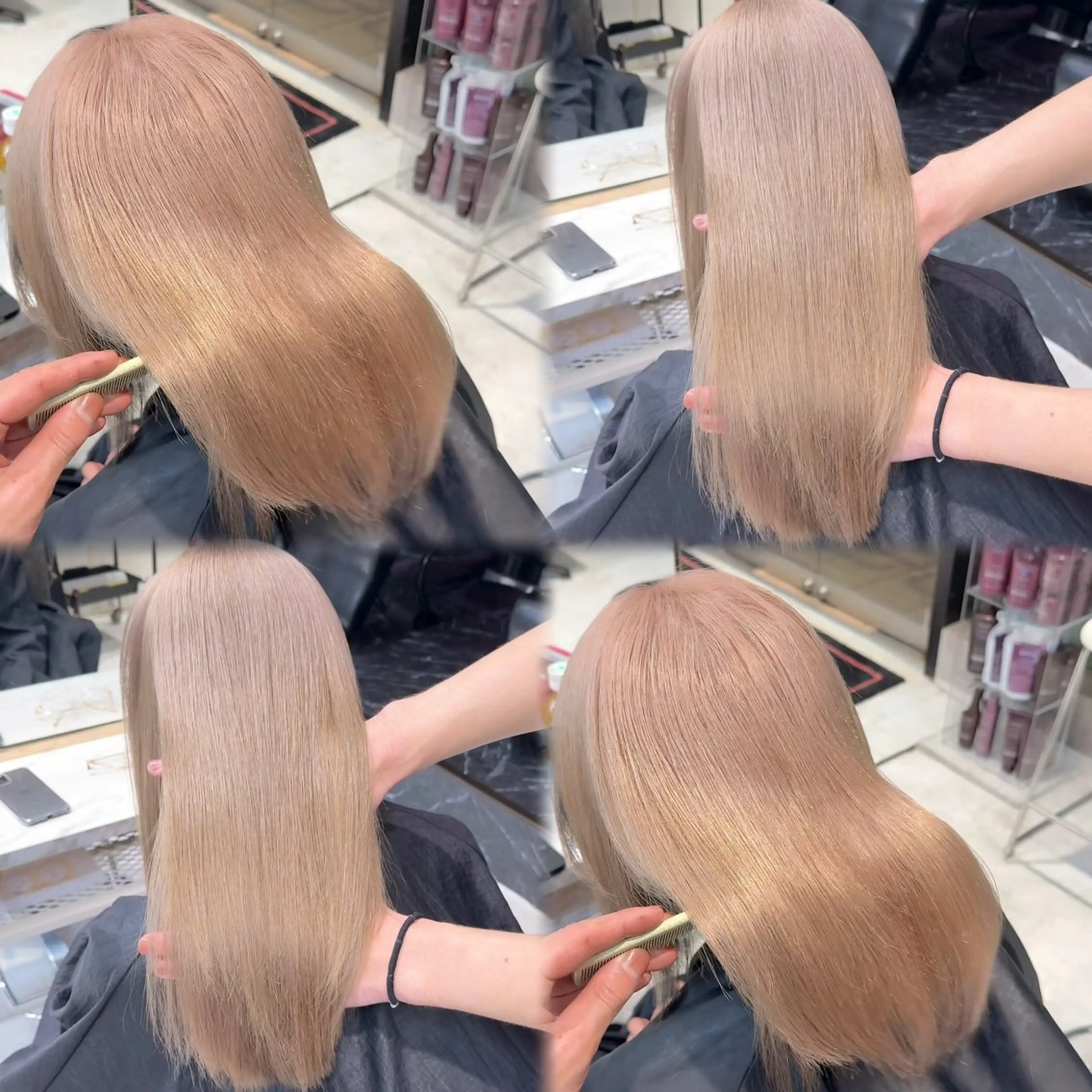 ロング カラー ヘアアレンジ ベージュカラー ブリーチ ブロンド ミルクティーベージュ ピンクカラー ヘアカラー 複雑履歴修正/ ハイトーン職人/拓真のヘアスタイル