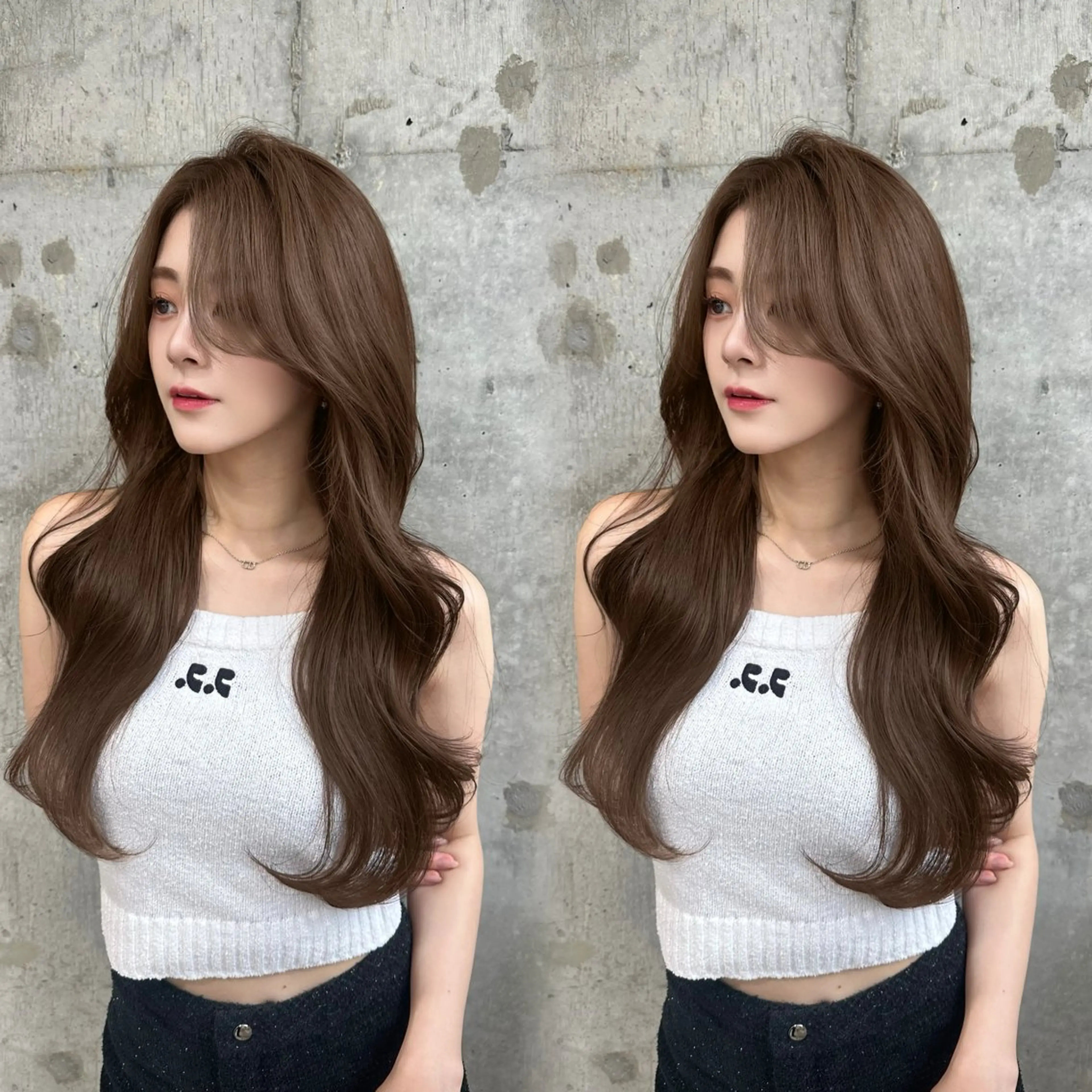 ロング カラー ベージュカラー 透明感カラー ミルクティーベージュ 韓国風ヘア レイヤーカット カット ヘアカラー トリートメント 髪質改善/韓国ヘア レイヤー/新宿/ロミのヘアスタイル