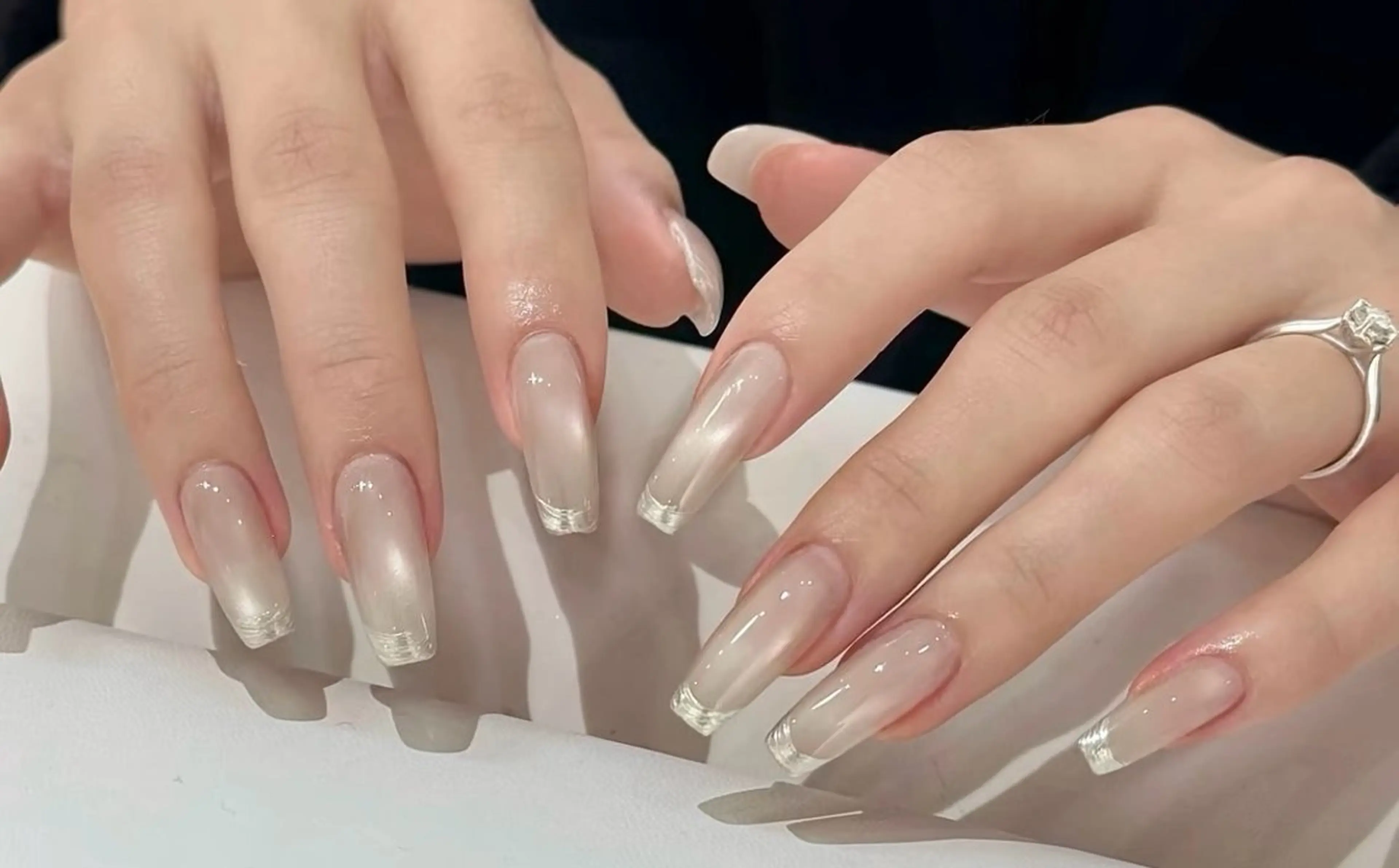 ネイル チークネイル 長さ出し フレンチネイル ガーリー 韓国ネイル sun nail池袋 モデル募集のネイルデザイン