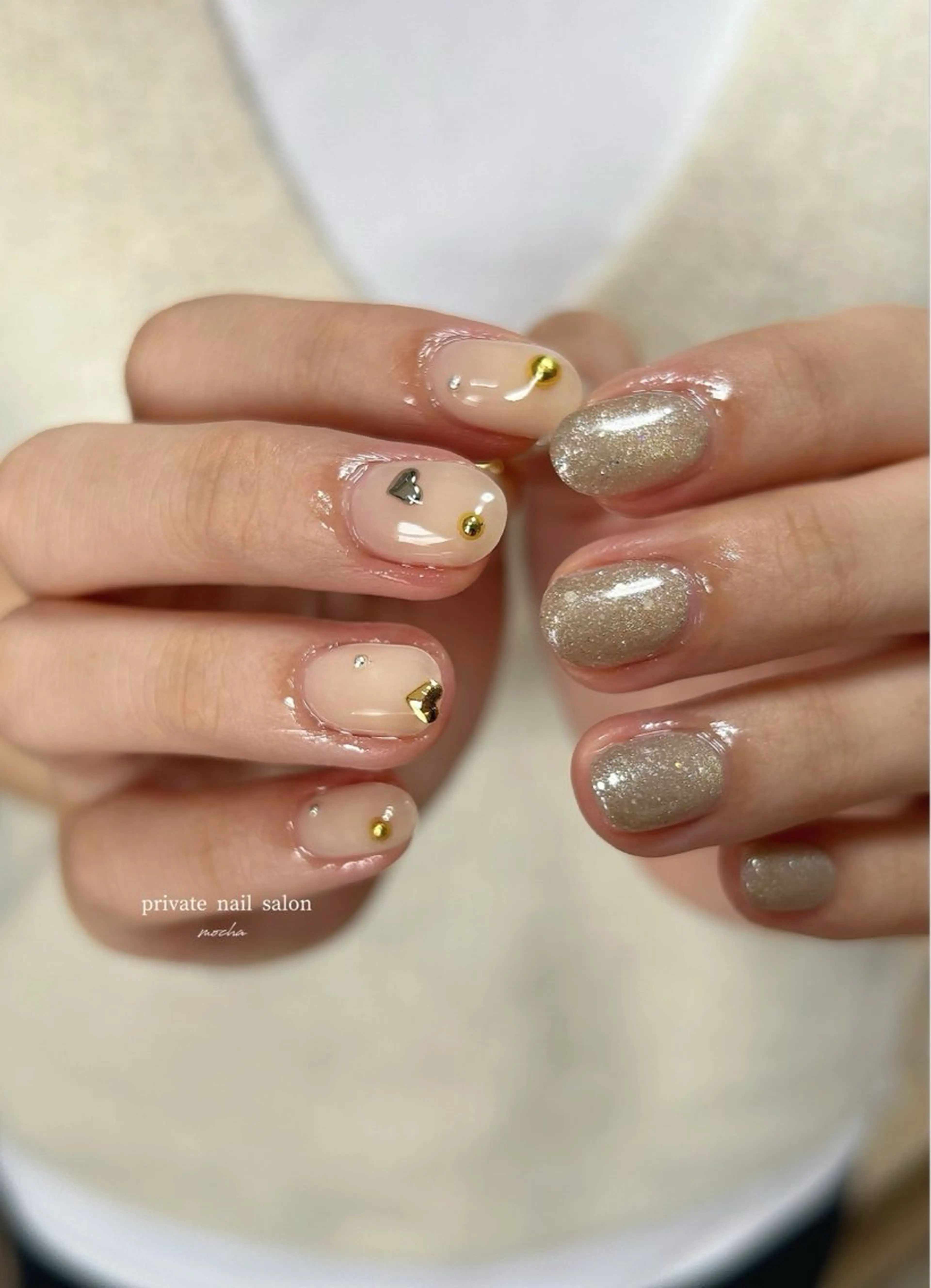 ネイル カジュアル フレンチネイル マグネットネイル ミラーネイル ニュアンスネイル ハンドネイル mocha nailのネイルデザイン