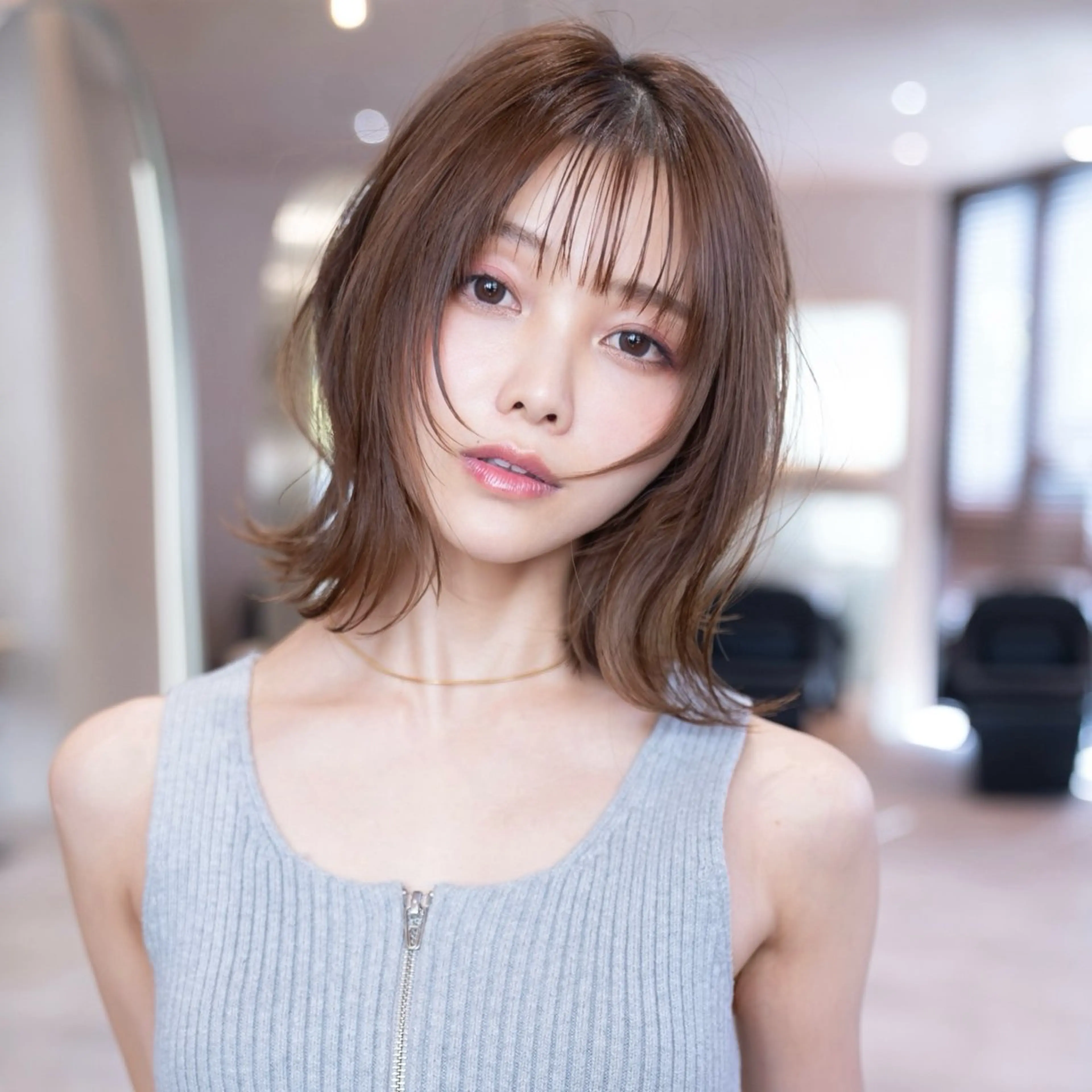 ミディアム カラー 切りっぱなしボブ ショートボブ ボブレイヤー 透明感カラー ボブ カット ヘアカラー トリートメント 渋谷ボブ/レイヤー ボブ田中航平のヘアスタイル