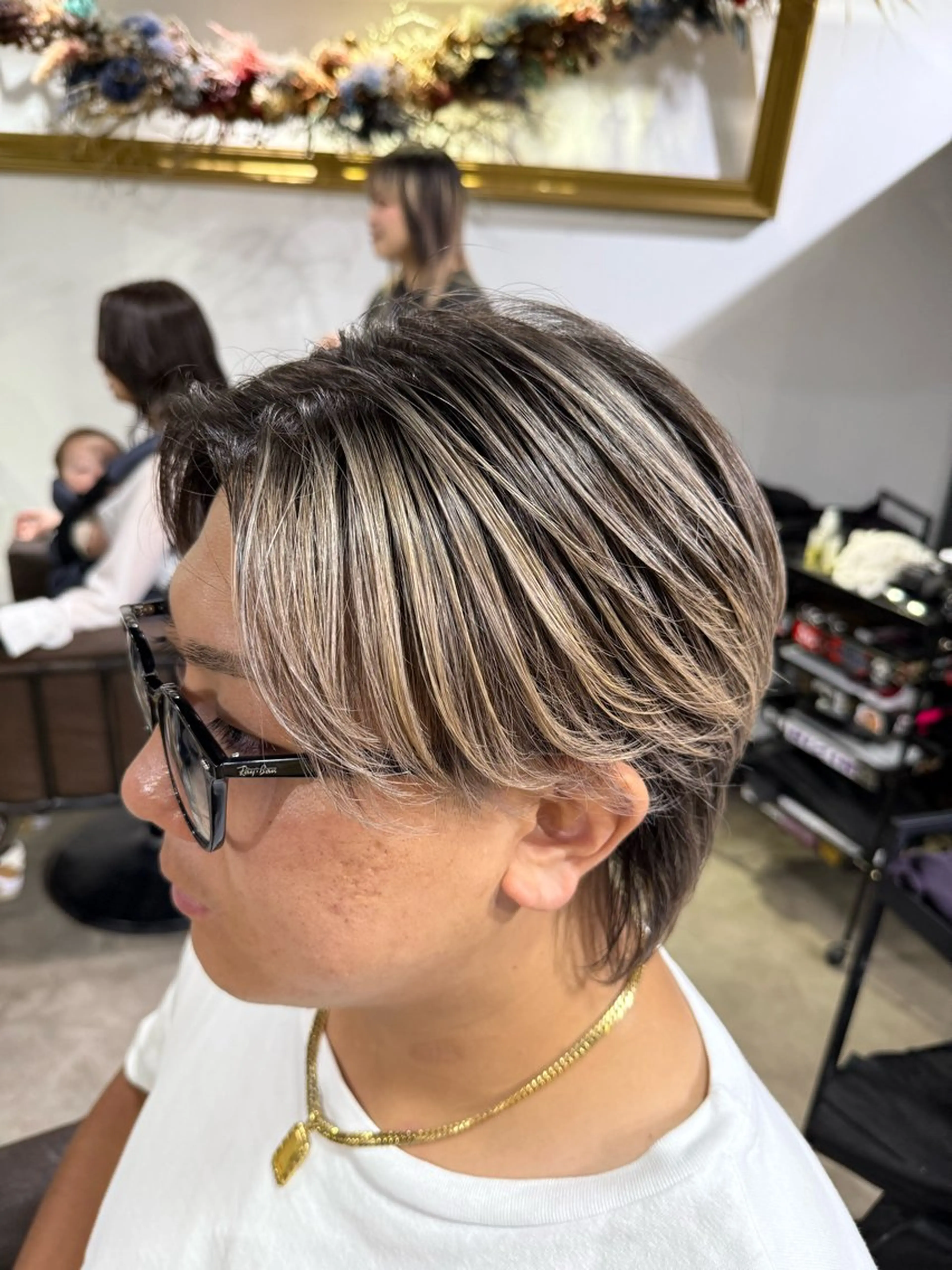 ショート レイヤーカット カット ヘアカラー 山影✨バレイヤージュ ハイライト✨メンズ◎のヘアスタイル