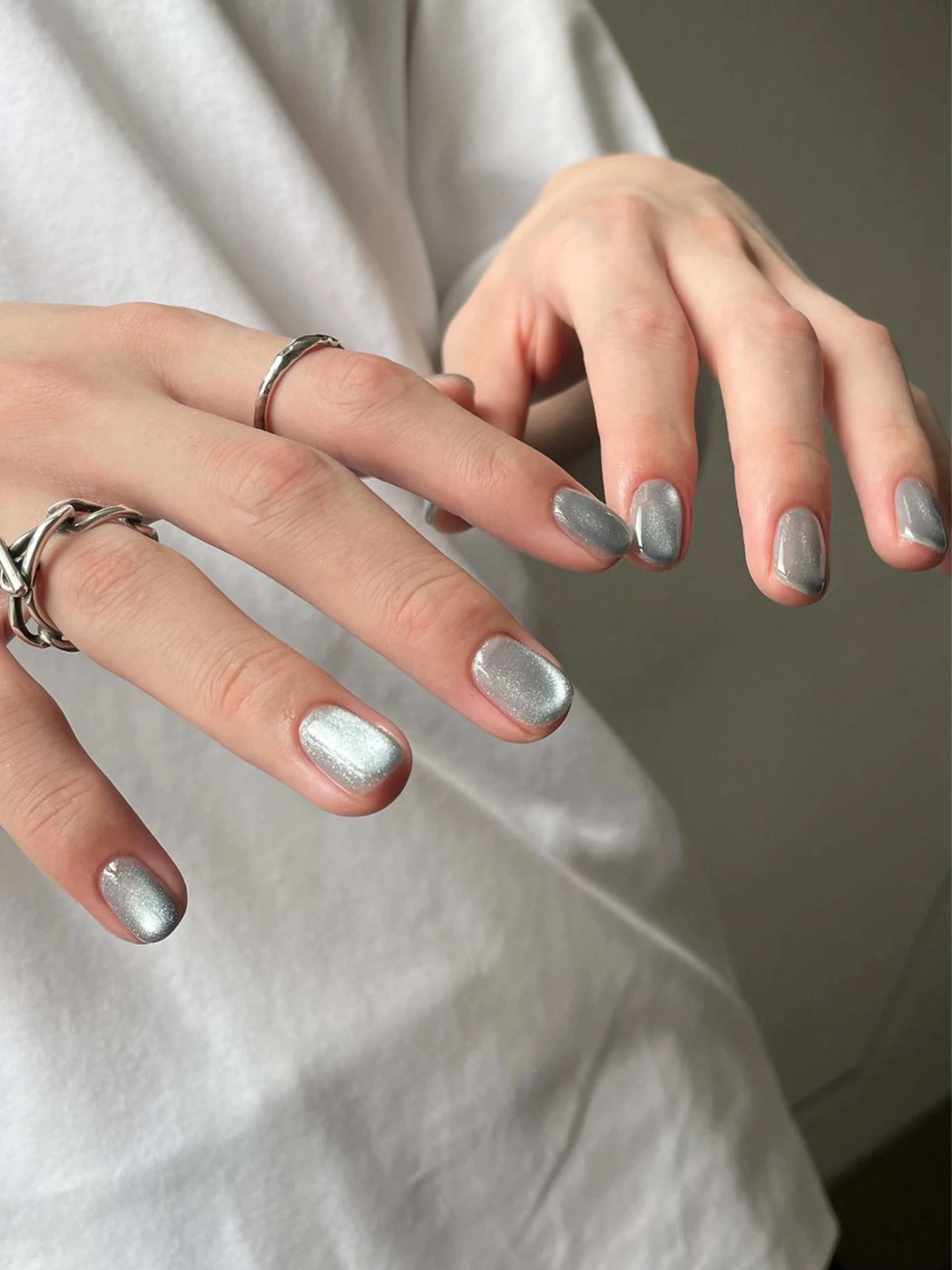 ネイル ブルー シルバー ハンドネイル F room 表参道のネイルデザイン