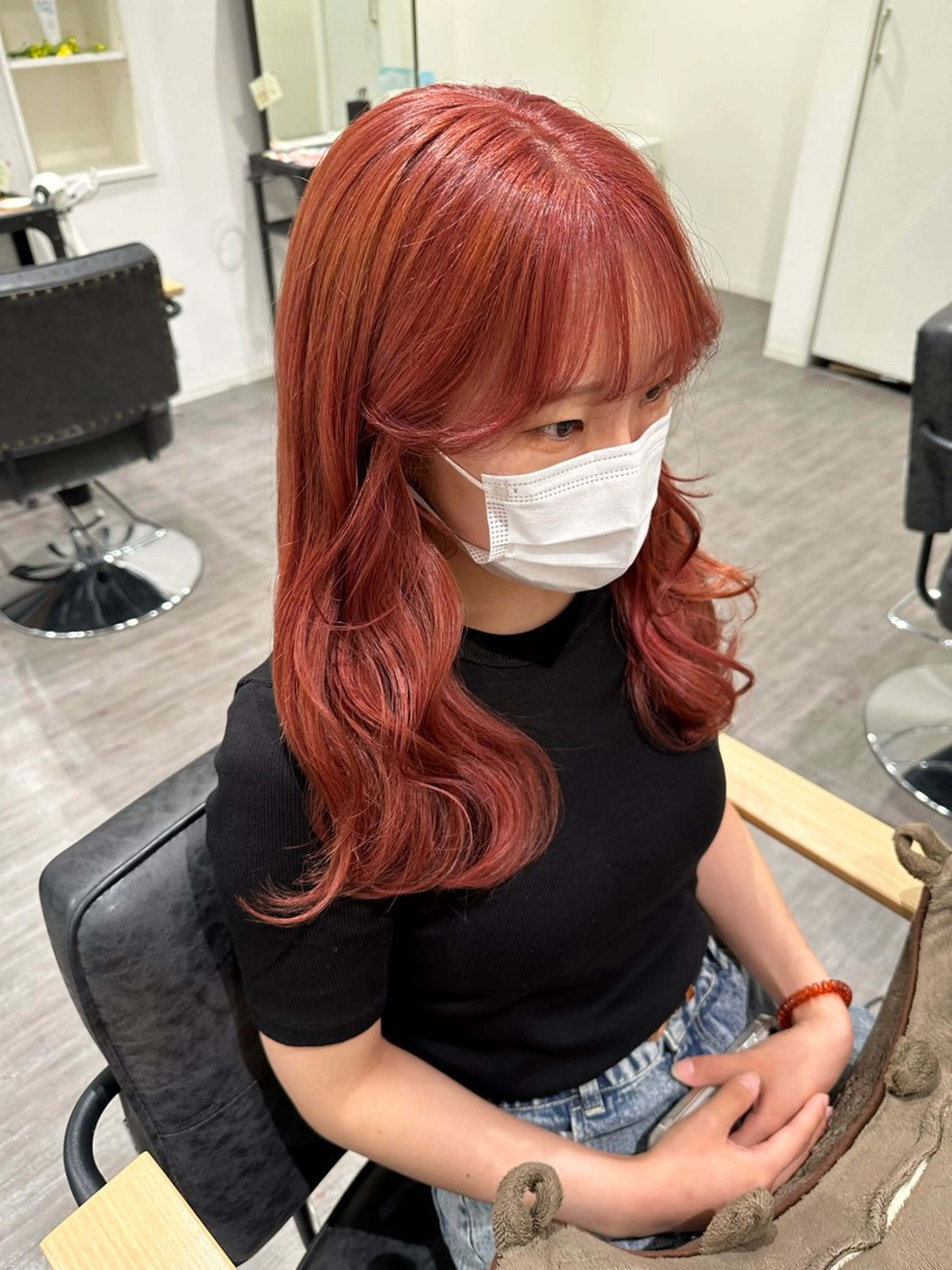 セミロング カラー ブリーチ ピンクカラー ヘアカラー トリートメント ヘッドスパ 艶髪レイヤー上田 紗也🇰🇷💗のヘアスタイル