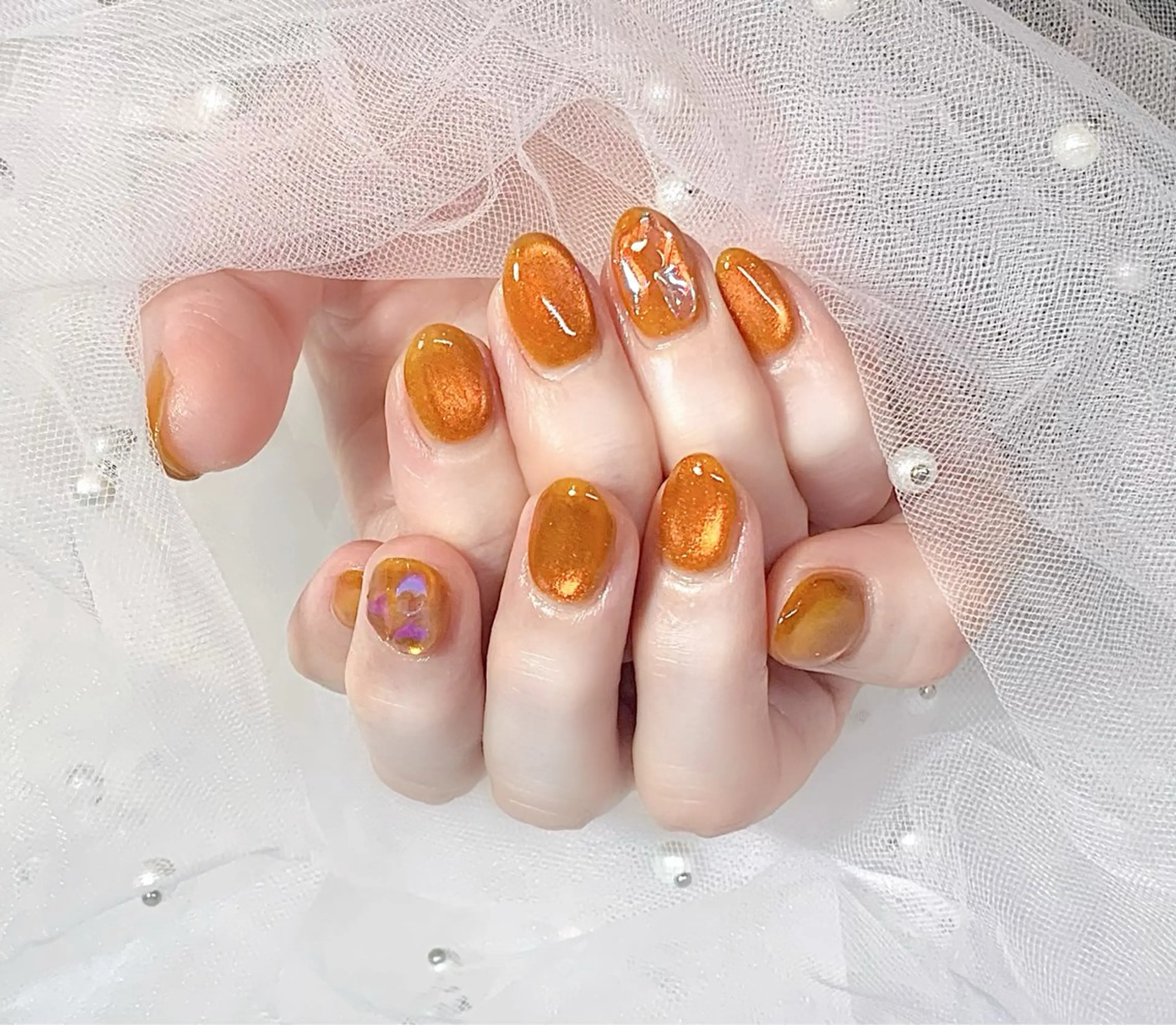 ネイル 韓国ネイル マグネットネイル ワンカラーネイル オレンジ Chat　noir所属・【chatnoir】 MIYUのネイルデザイン