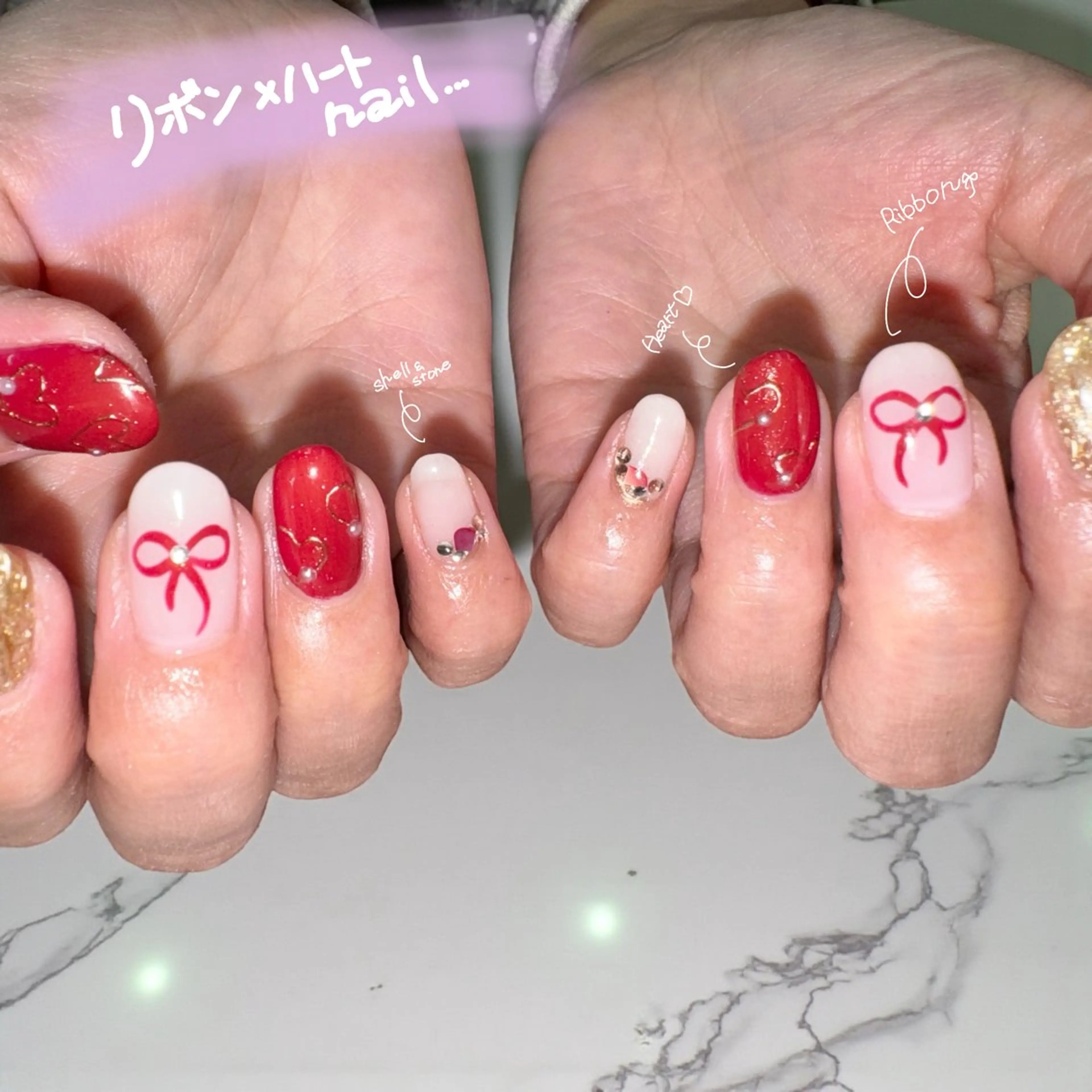 ネイル アートネイル ジェルネイル ハート 韓国ネイル ラメ(グリッター) ハンドネイル PlusOnenailsalon所属・粕屋ネイル＆耳つぼ 🫧Natsumiのネイルデザイン