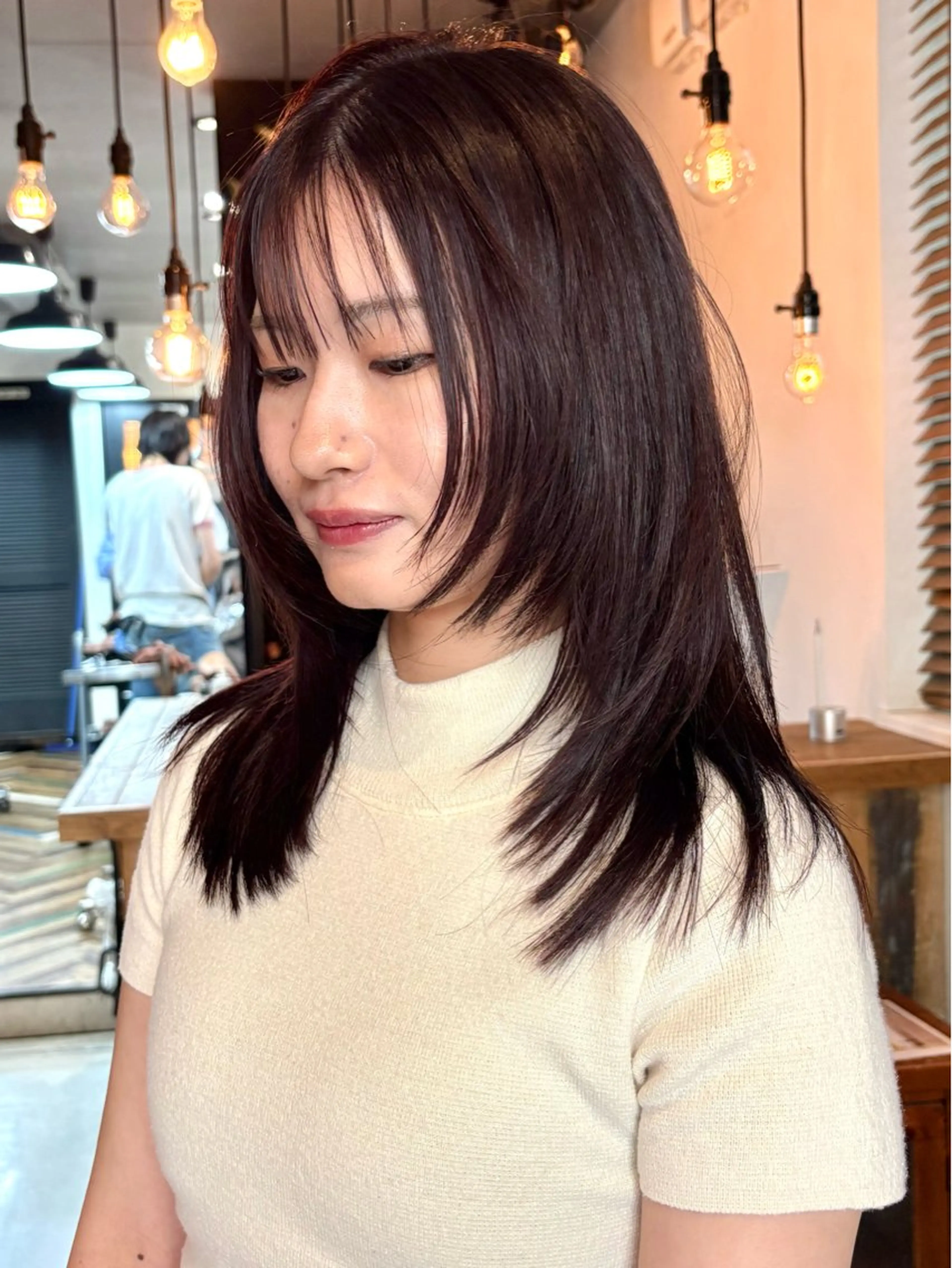 ミディアム カラー パーマ カット ヘアカラー レイヤー/透明感/ ブリーチなし/わかなのヘアスタイル