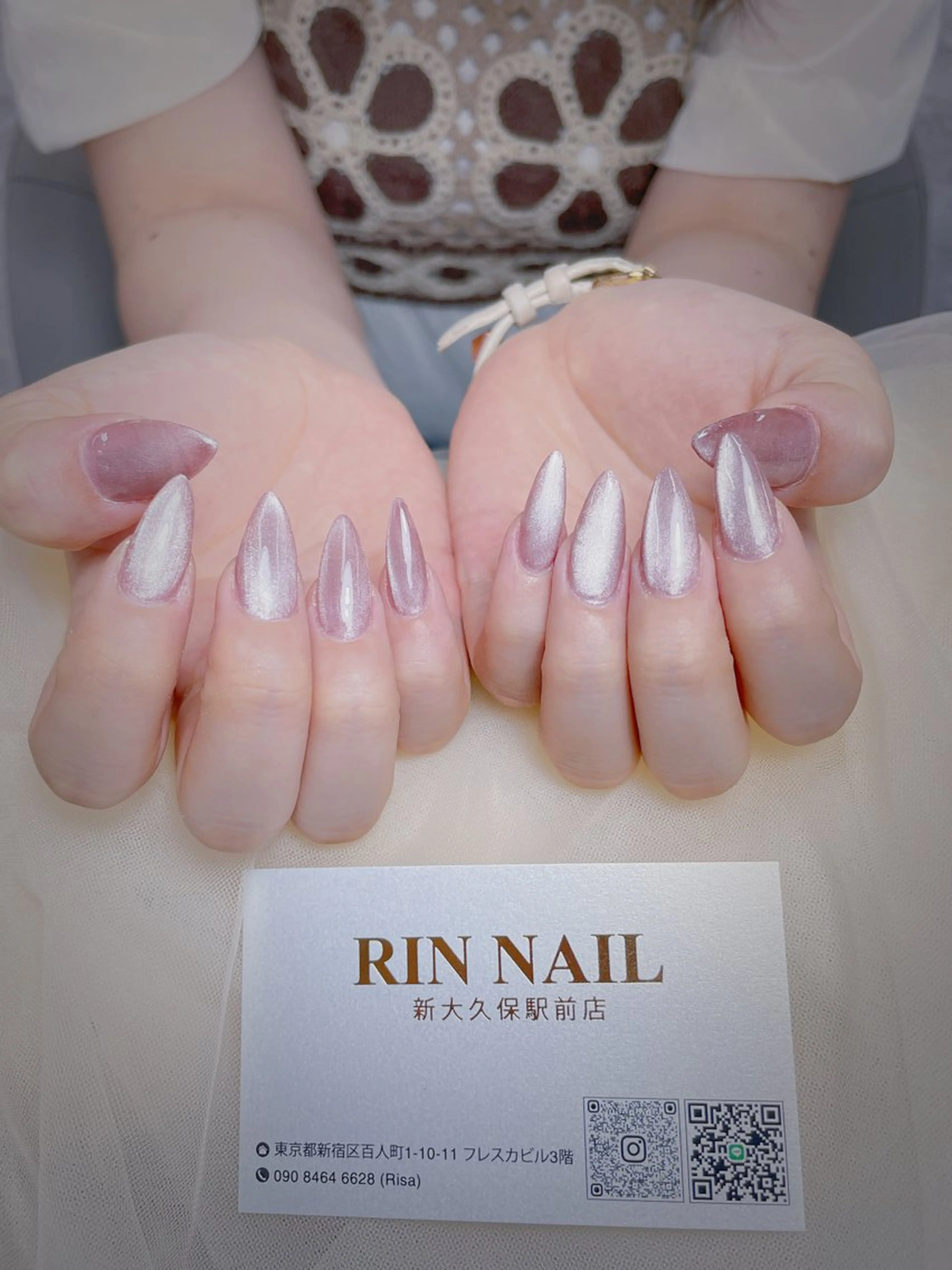 ネイル アートネイル 長さ出し ガーリー 韓国ネイル 持ち込み Rin Nail 新大久保店のネイルデザイン