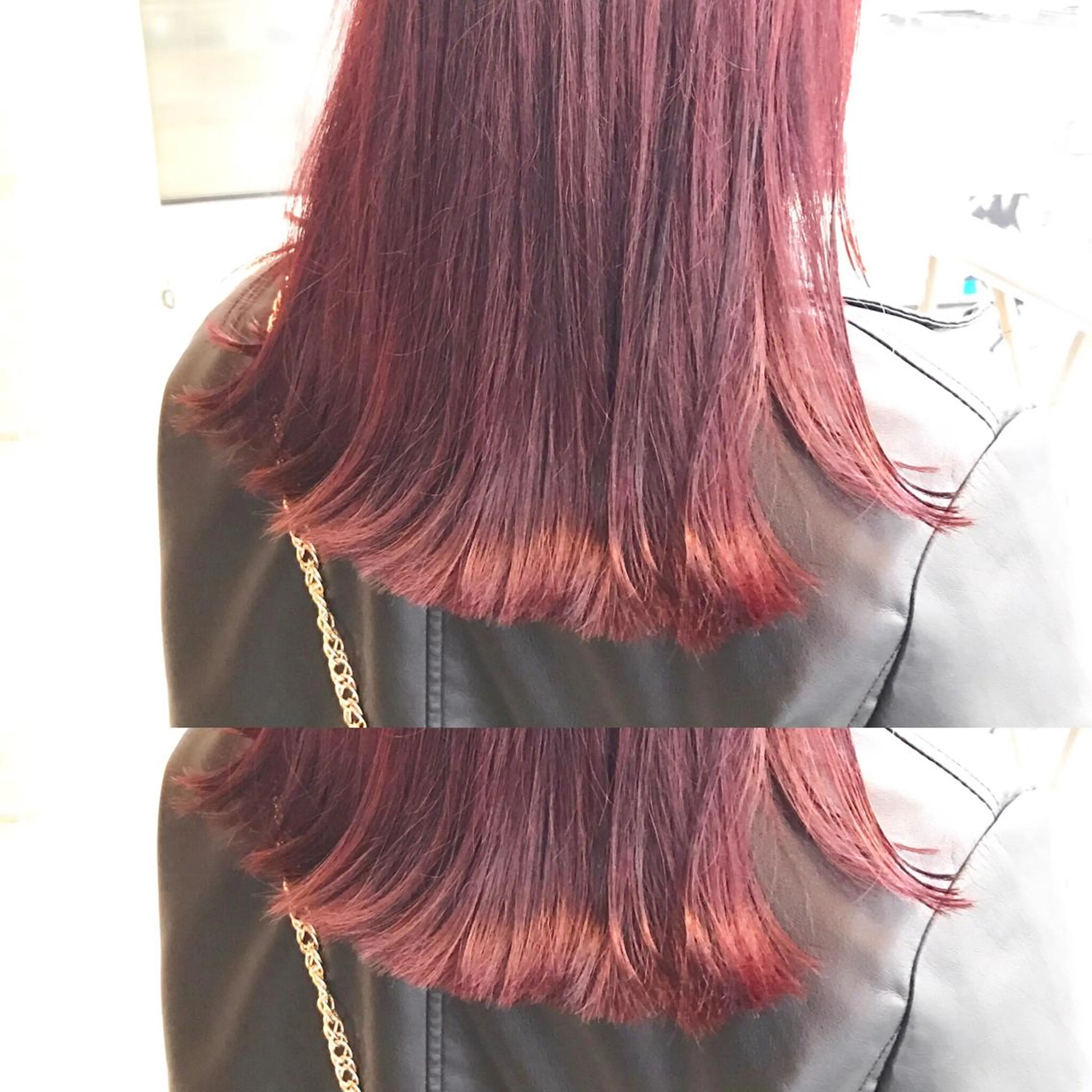 ミディアム カラー ダブルカラー レッドカラー サロンドミルク 原宿のヘアスタイル