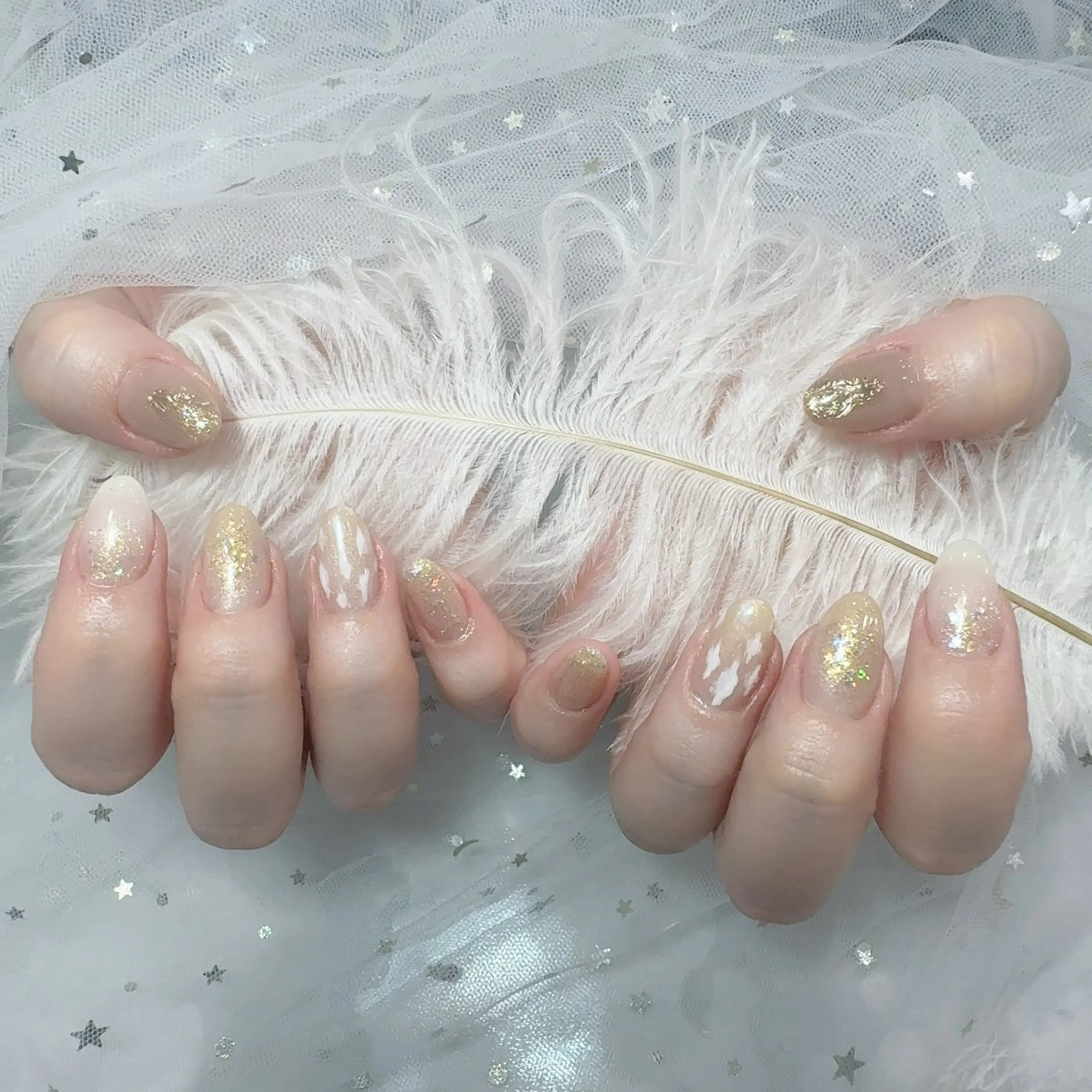 ネイル アートネイル フラッシュネイル フレンチネイル ジェルネイル ガラスフレンチ You&Me Yukiのネイルデザイン