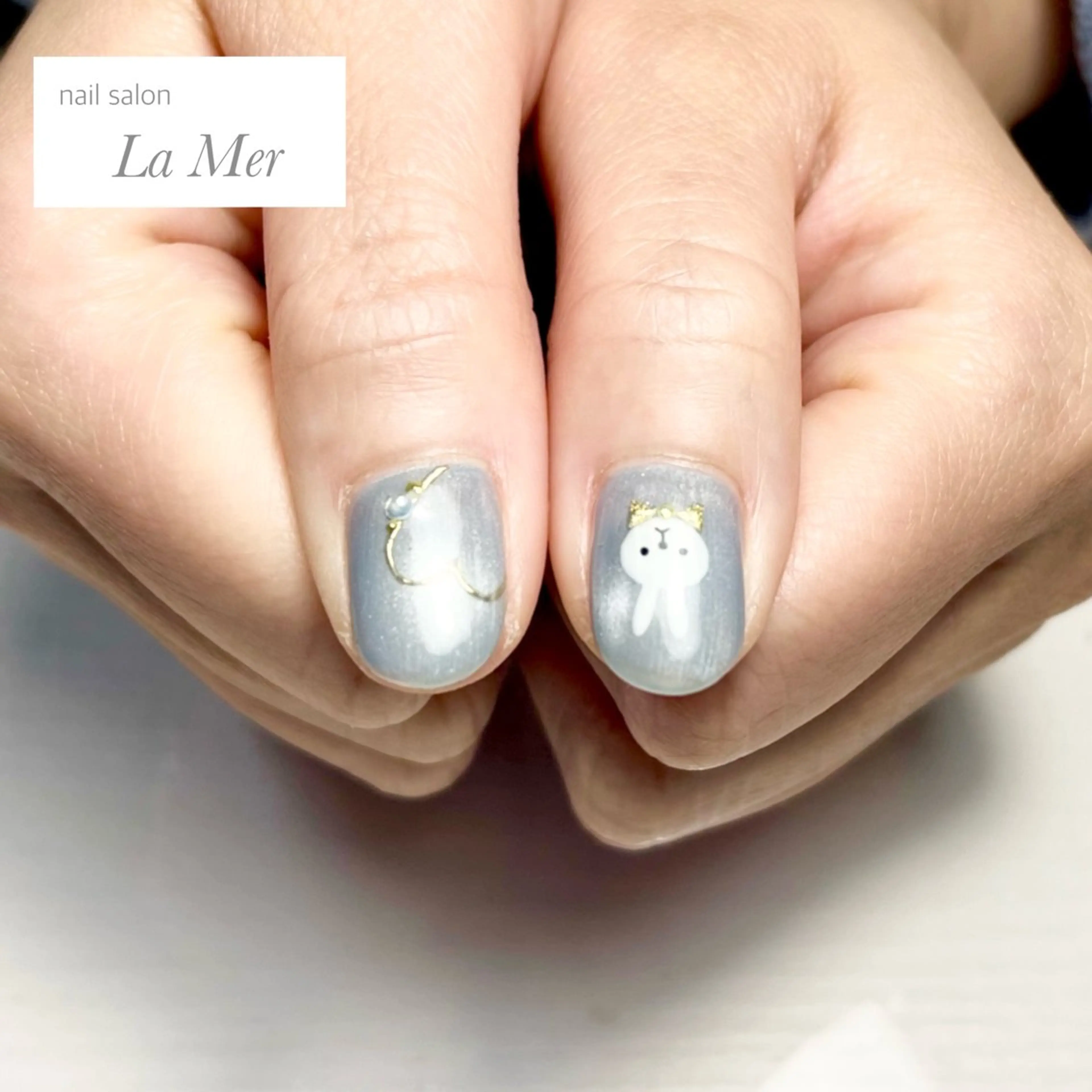 ネイル アニマル柄 ブルー イースター ガーリー ハート nailsalon La Merのネイルデザイン