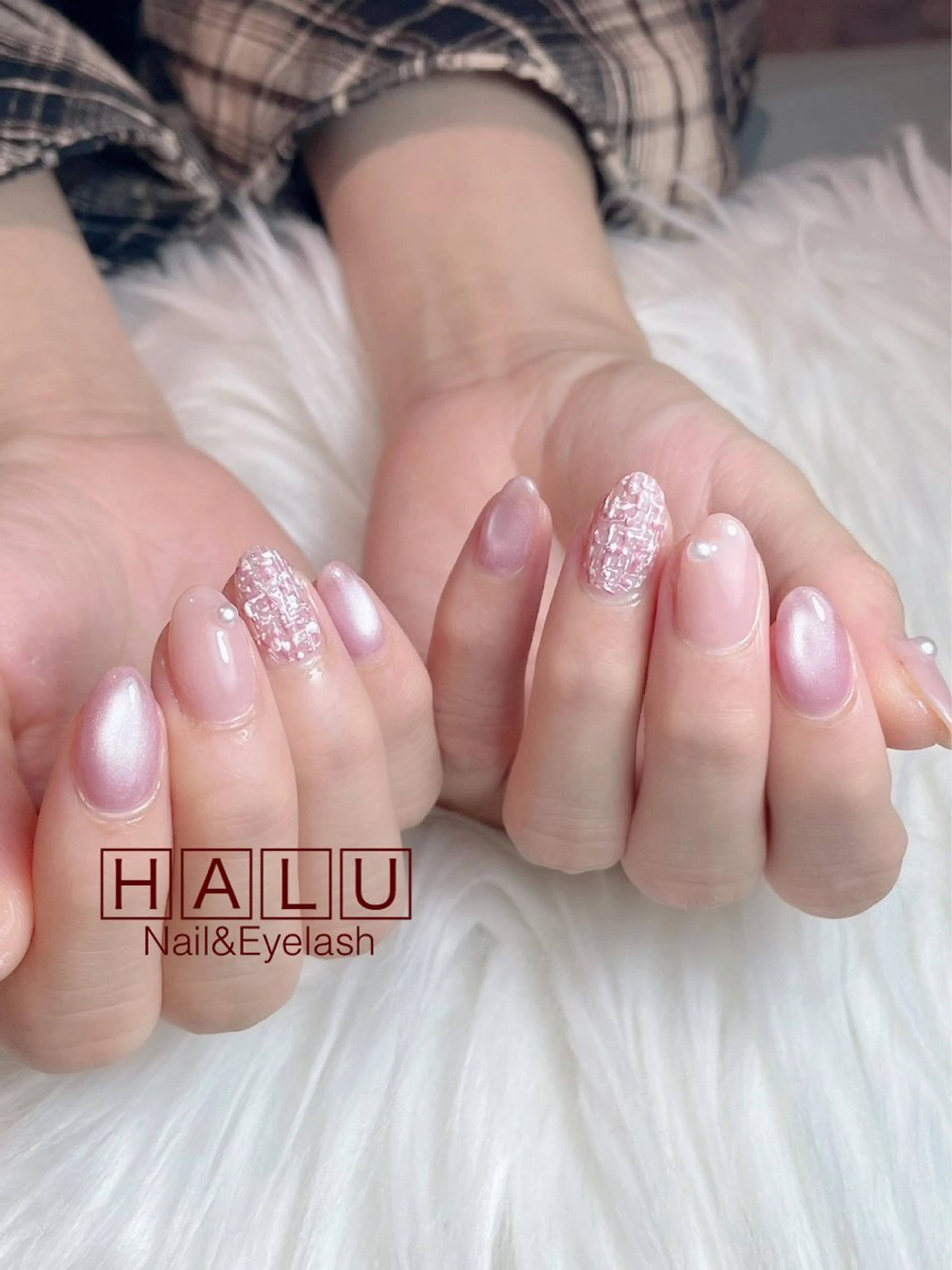 ネイル ピンク ツイードネイル ハンドネイル フットネイル HALU ハルのネイルデザイン