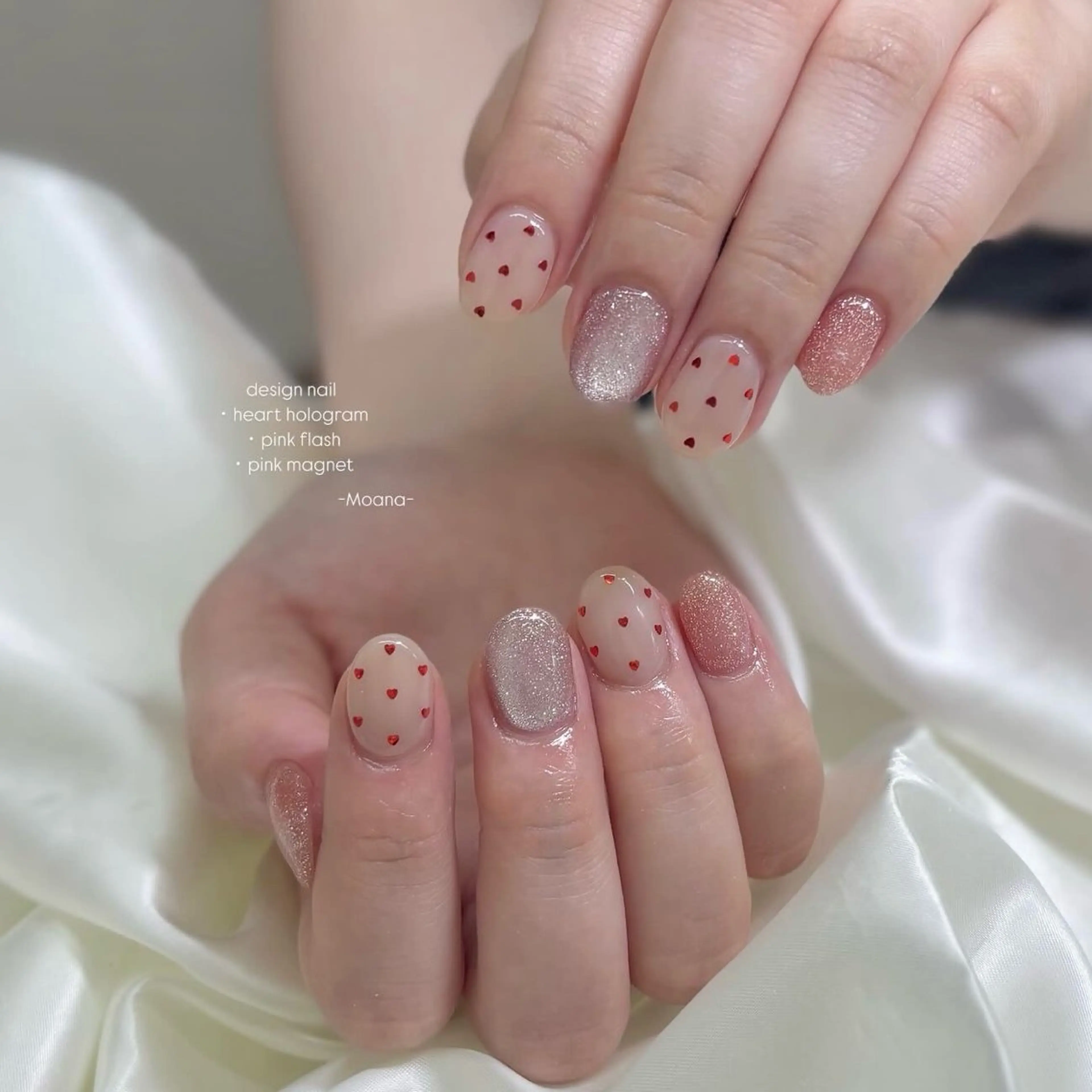 ネイル フラッシュネイル ハート マグネットネイル ピンク ハンドネイル Moana nail Hiyoriのネイルデザイン