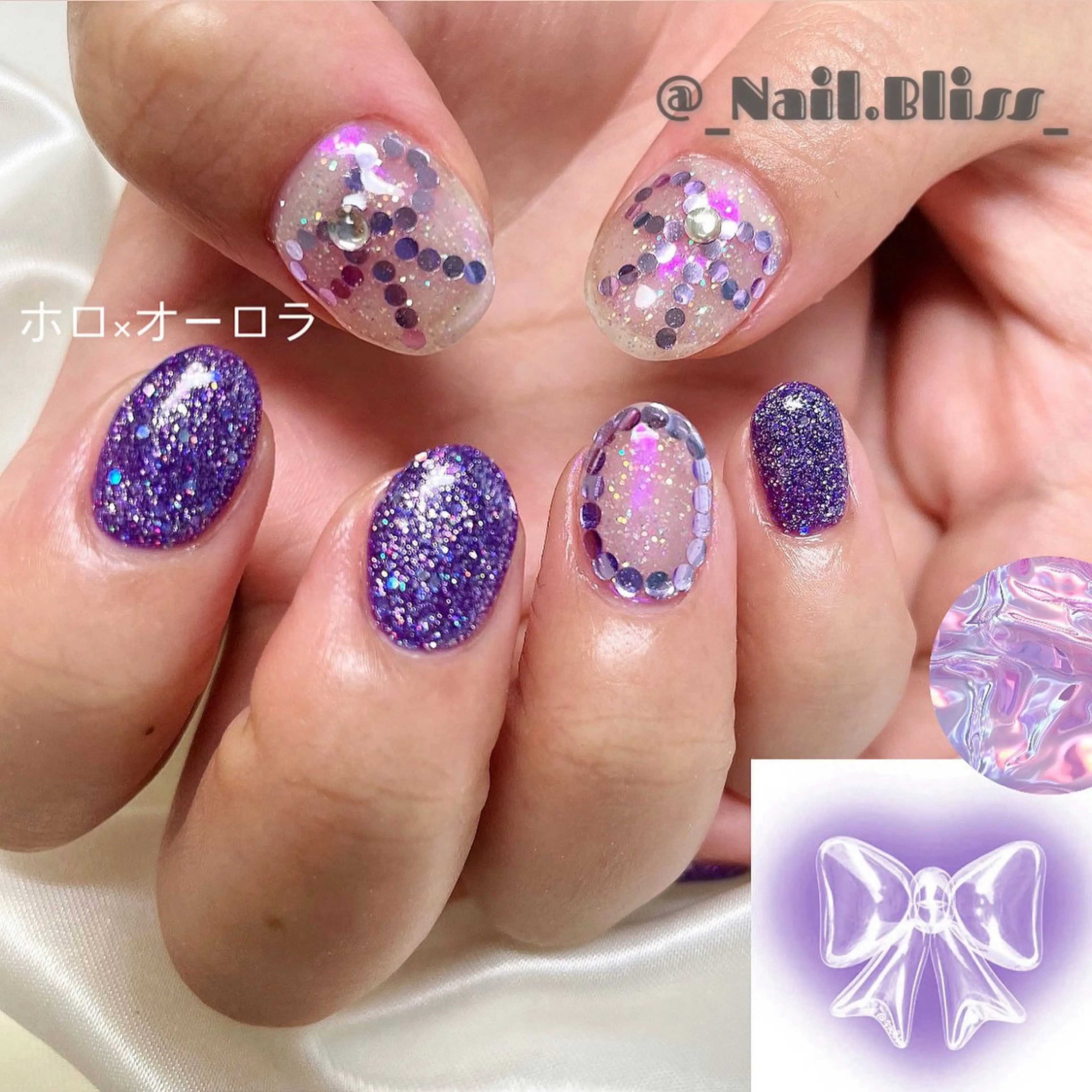 ネイル パープル リボン ハンドネイル NAIL BLISSのネイルデザイン