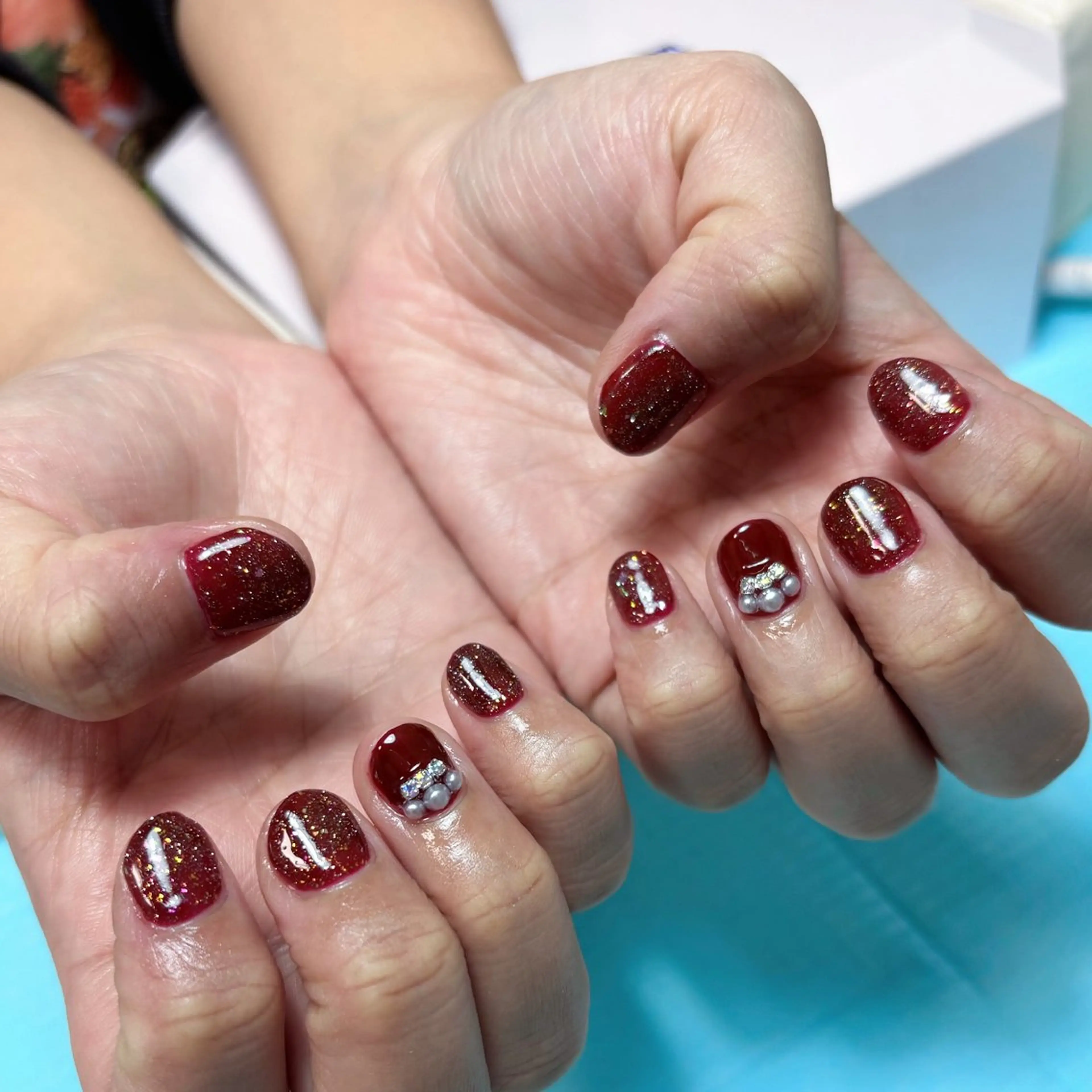 ネイル ボルドー ショートネイル バレンタイン ハンドネイル paljon ゆい静岡市のネイルデザイン