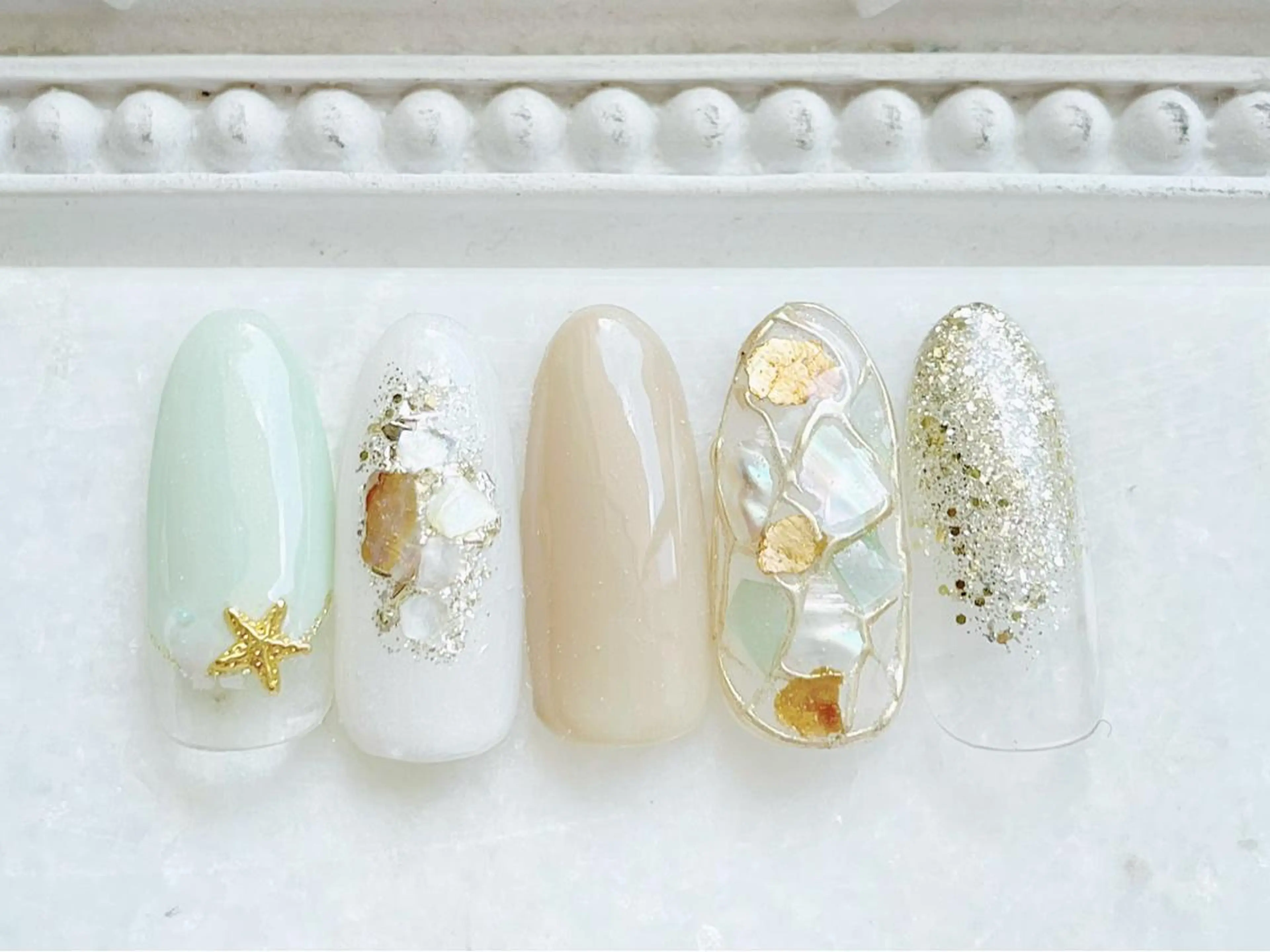 ネイル ジェルネイル ミラーネイル パラジェル 夏ネイル ハンドネイル Satomi  のネイルデザイン