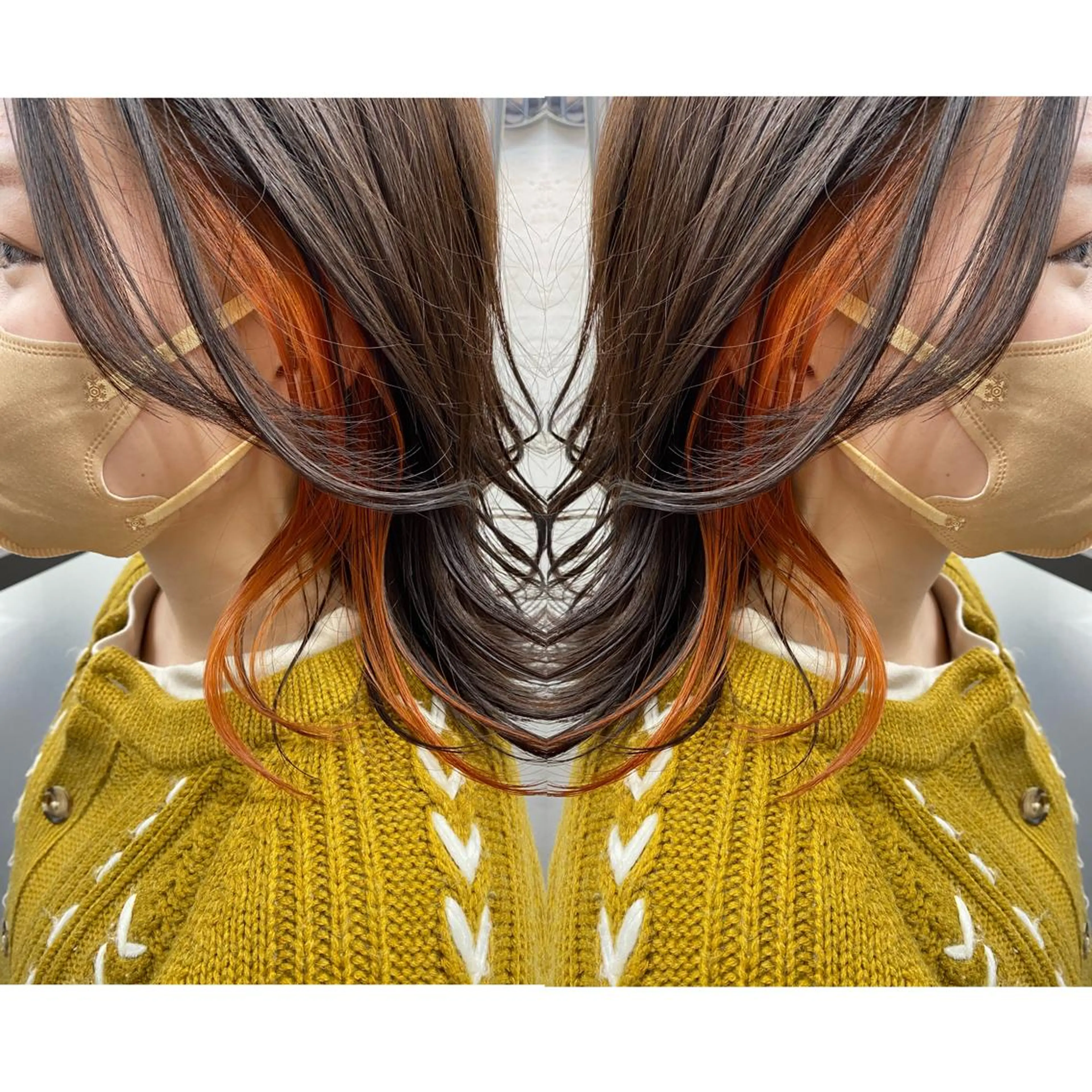 ミディアム カラー インナーカラー オレンジ カット ヘアカラー トリートメント 艶カラー吉祥寺🌸 KAZUEのヘアスタイル